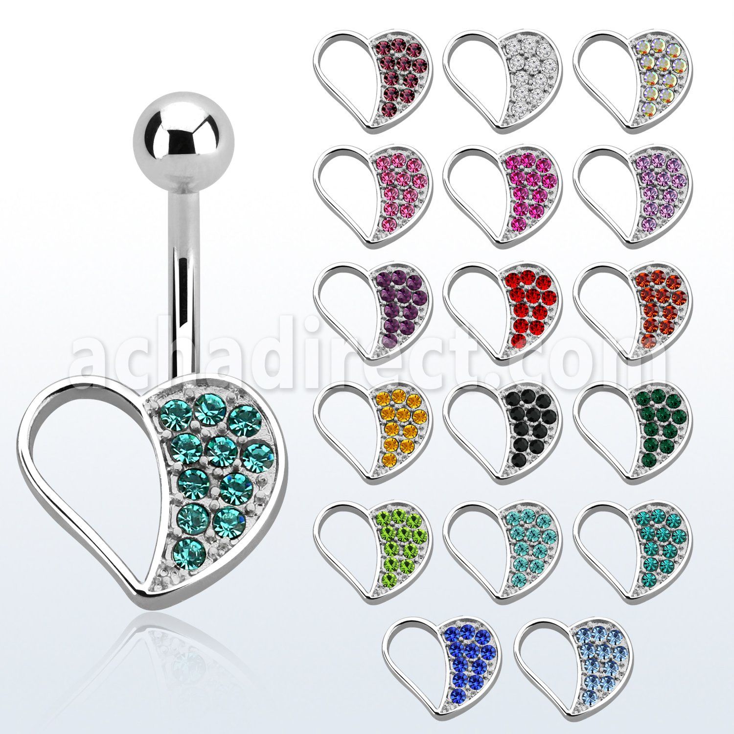 mcd494 steel belly banana w lower heart shape studded w crystal