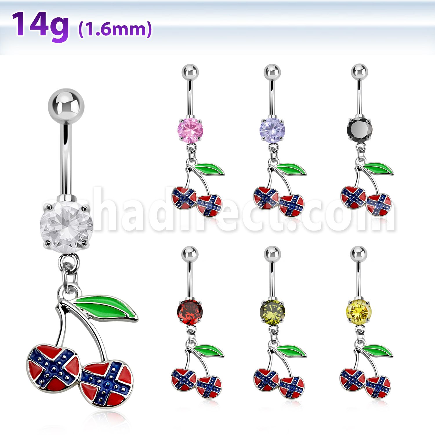 mcd504x cz belly banana w dangling cherry in confederate colors