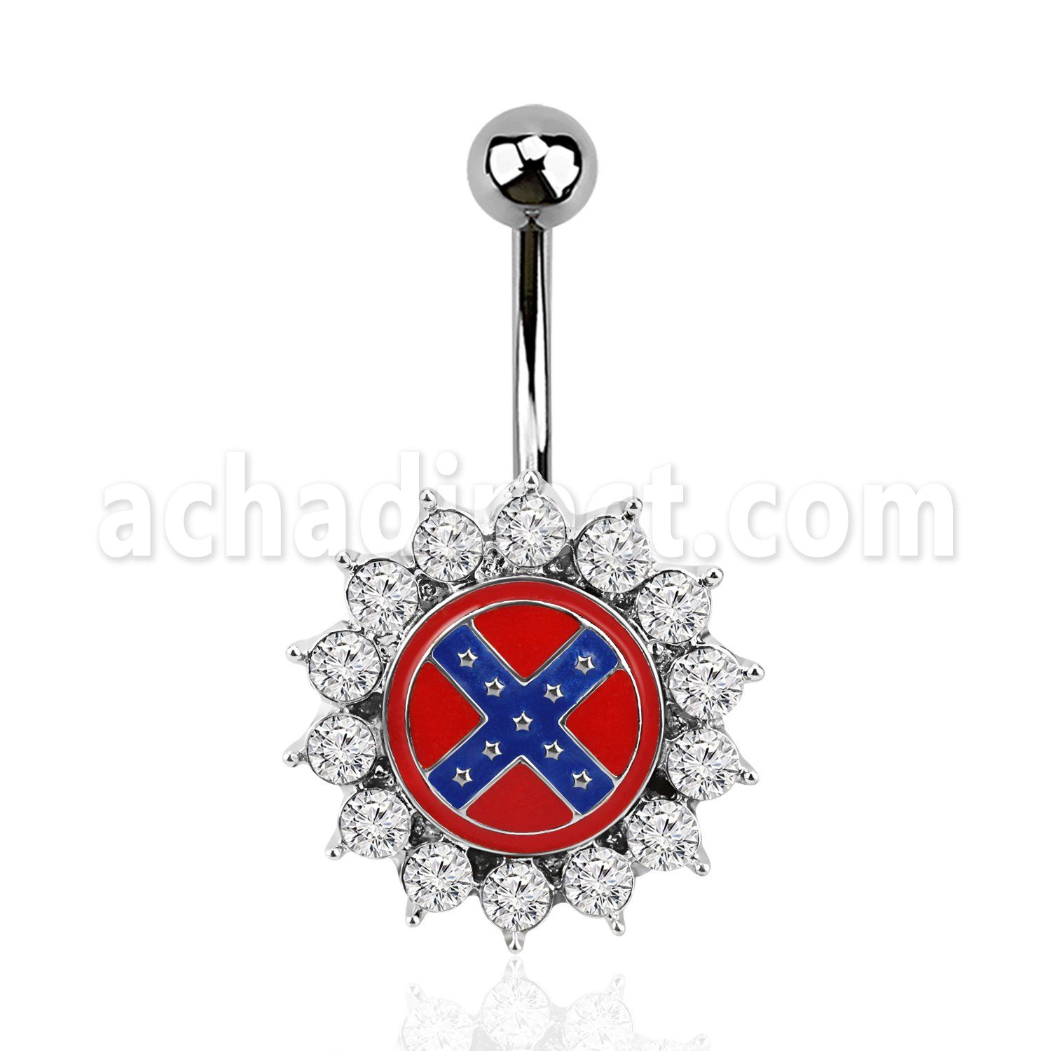 mcd505 316l steel belly banana with confederate w crystals