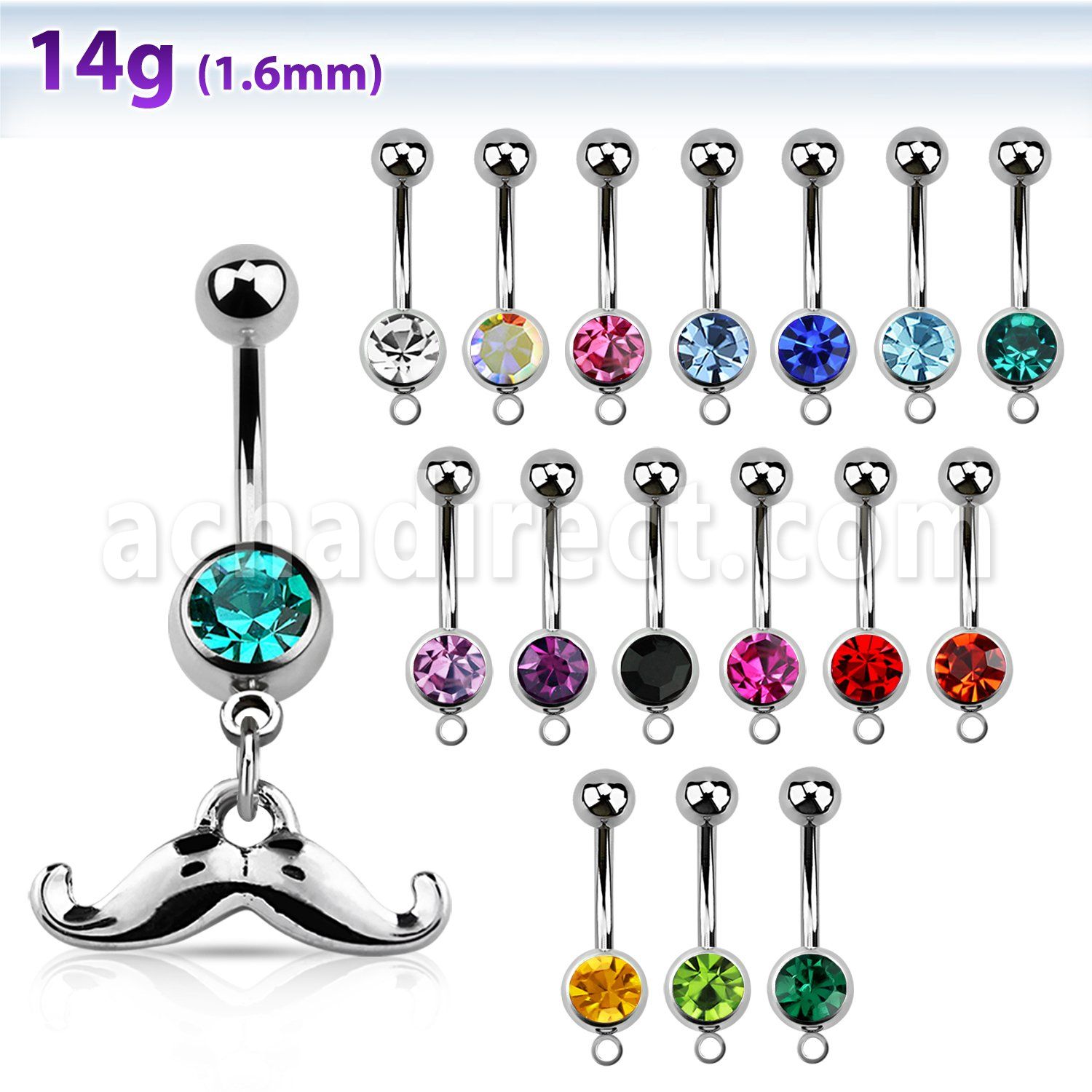 mcd517 steel belly banana w dangling up turned mustache design