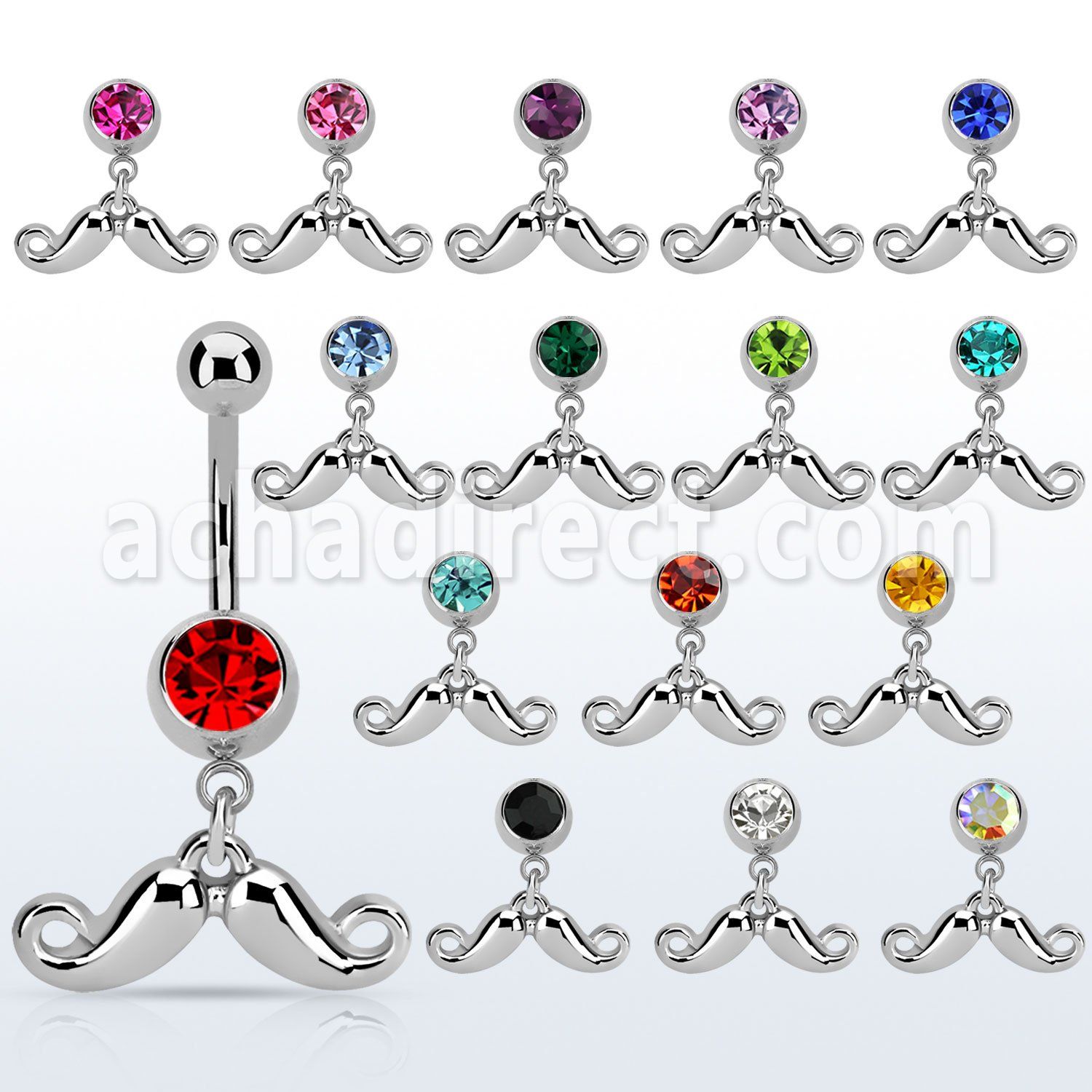 mcd519 steel belly banana w dangling happy mustache design