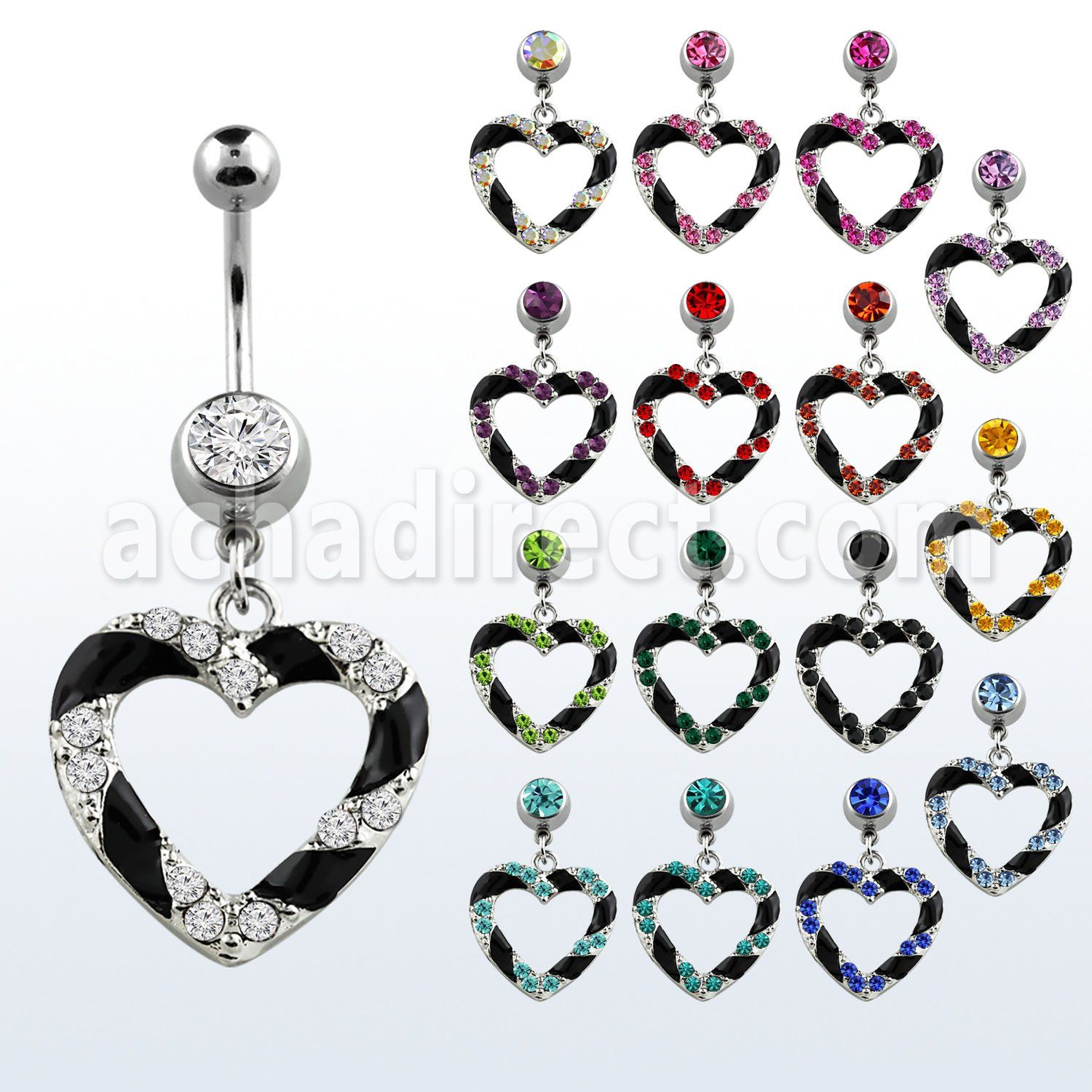 mcd551 steel belly banana w dangling heart black crystal