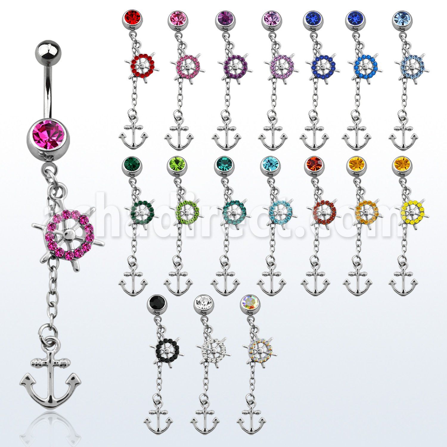 mcd567x 316l steel belly banana w crystal wheel anchor dangle