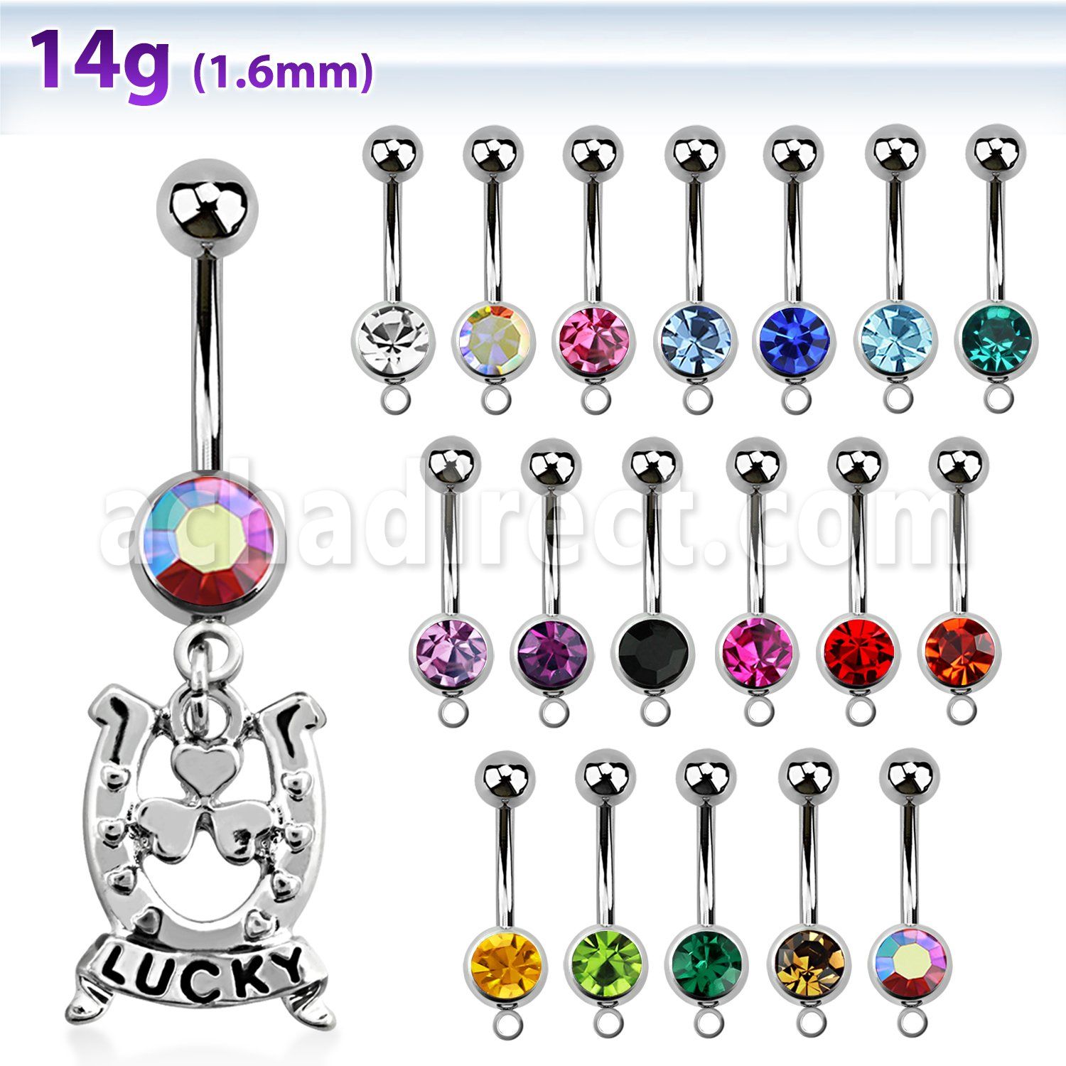 mcd572 316l steel belly banana with dangling horseshoe