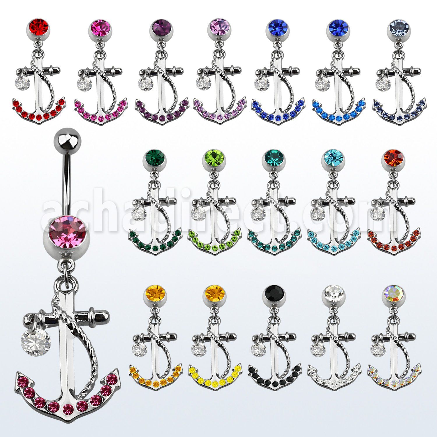 mcd589 316l steel belly banana with anchor w 5mm cz