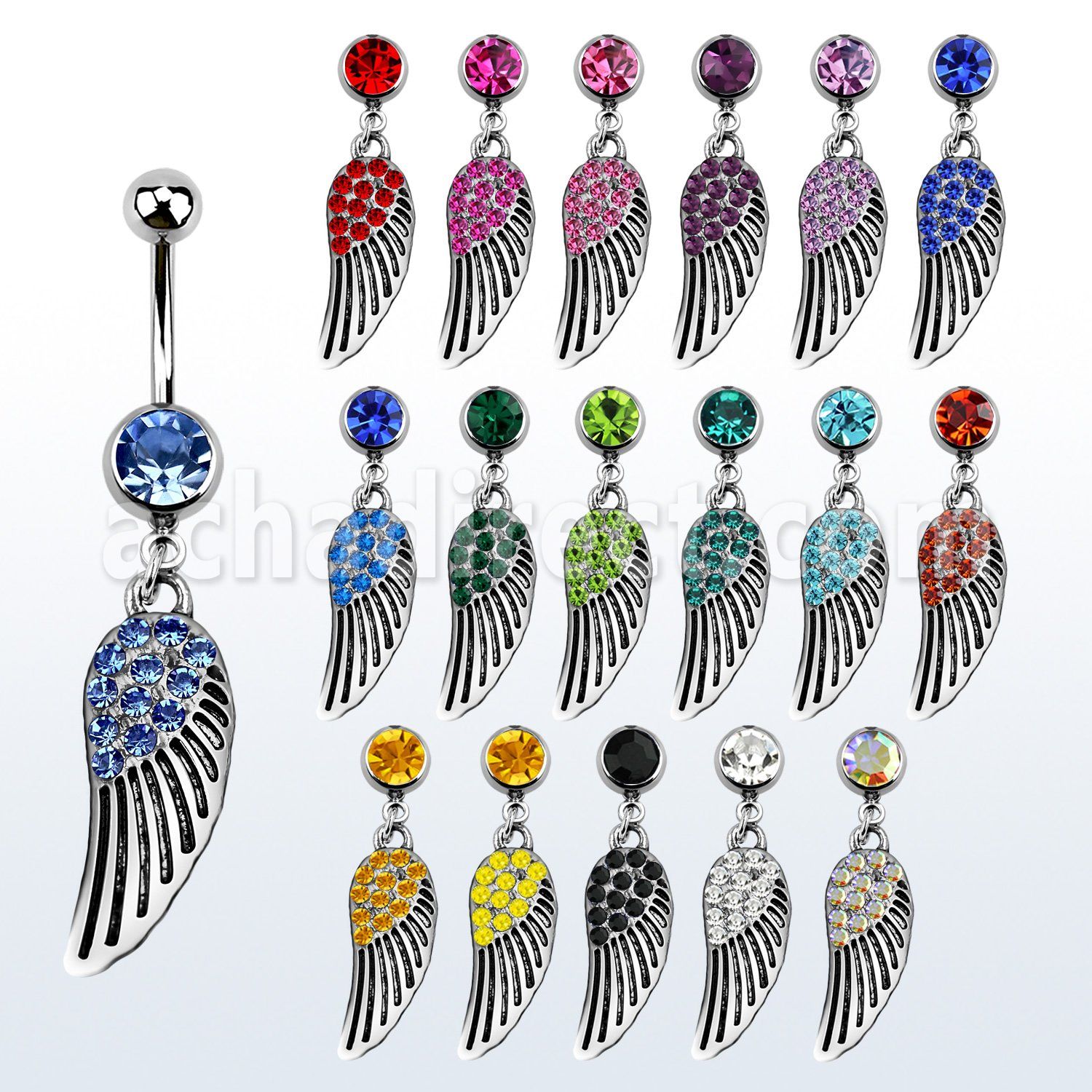 mcd607x 316l steel belly banana with dangling crystal bird wing