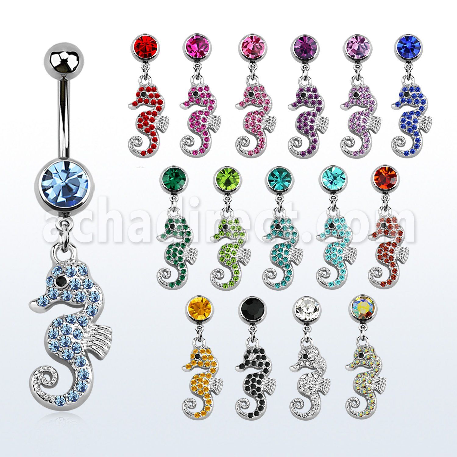 mcd674 belly banana w a dangling crystal studded sea horse 