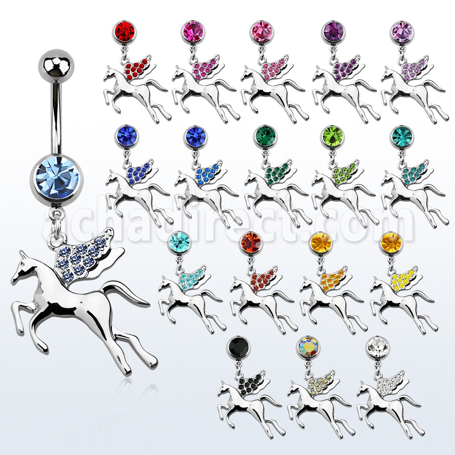 mcd675 belly banana w a dangling pegasus w crystal studded wing