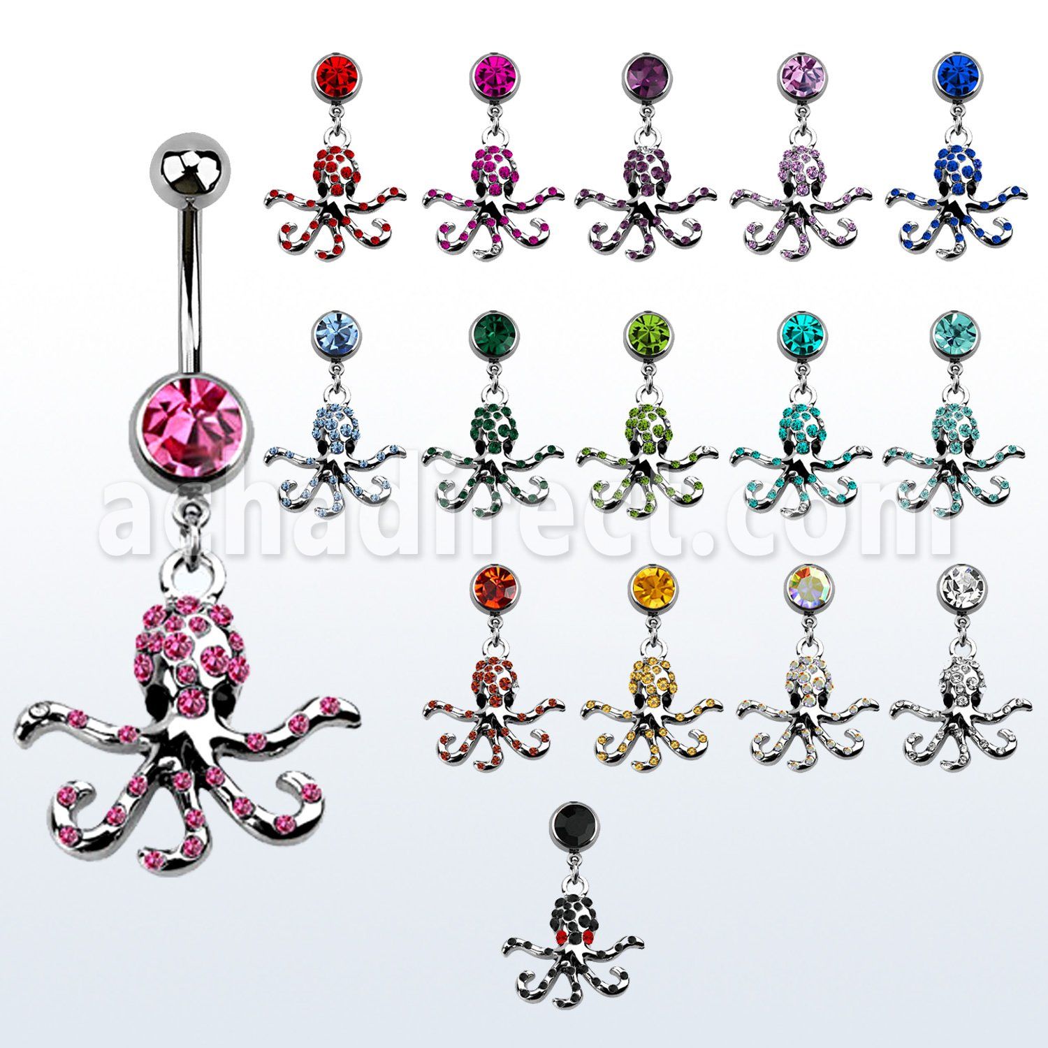 mcd681 steel belly banana w a dangling crystal studded octopus