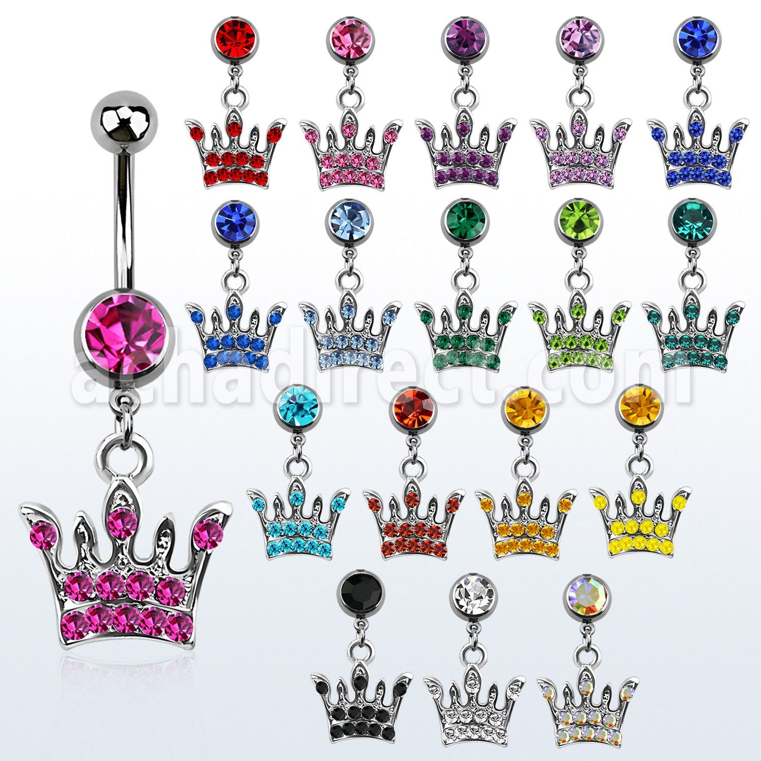 mcdcr4 316l steel belly banana with jewel ball dangling crown