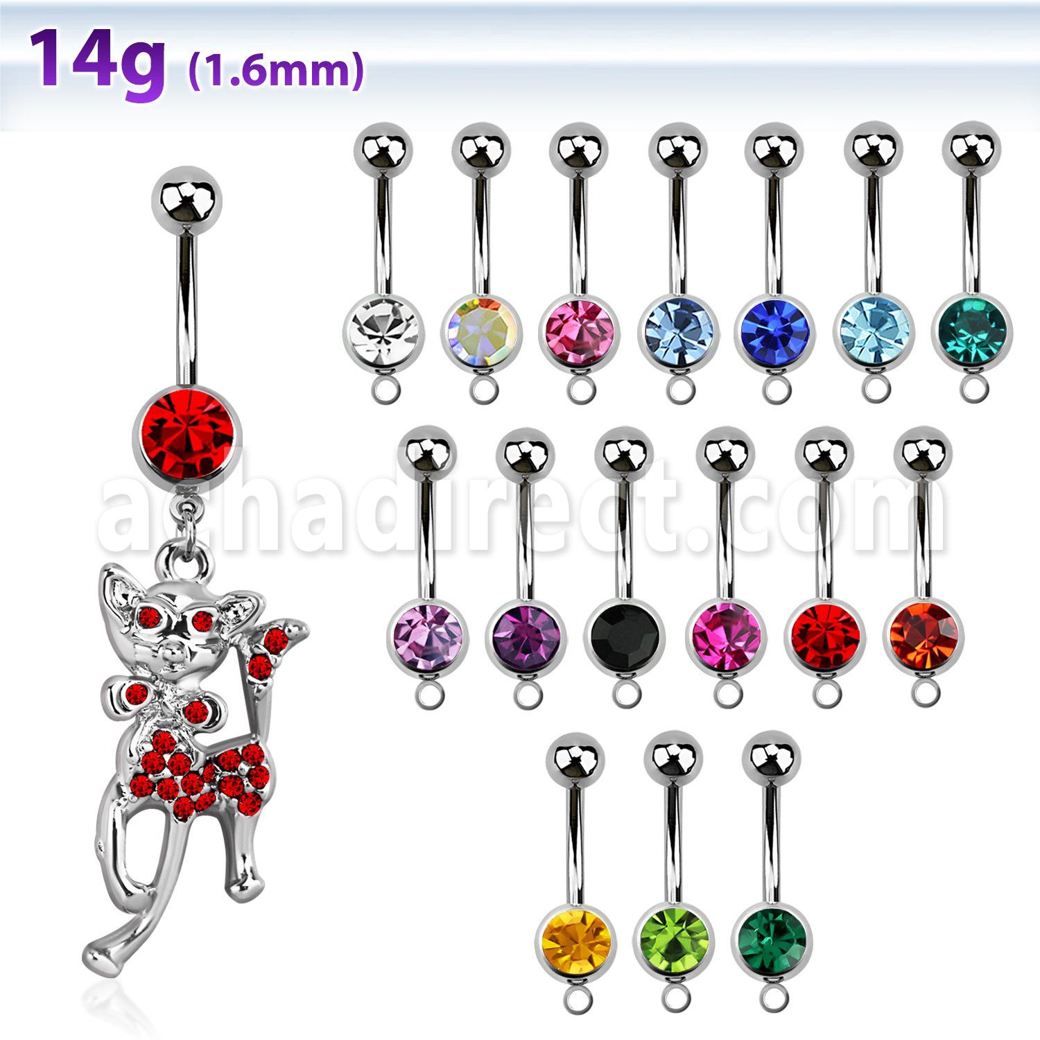 mcdct5 316l steel belly banana w dangling crystal studded cat