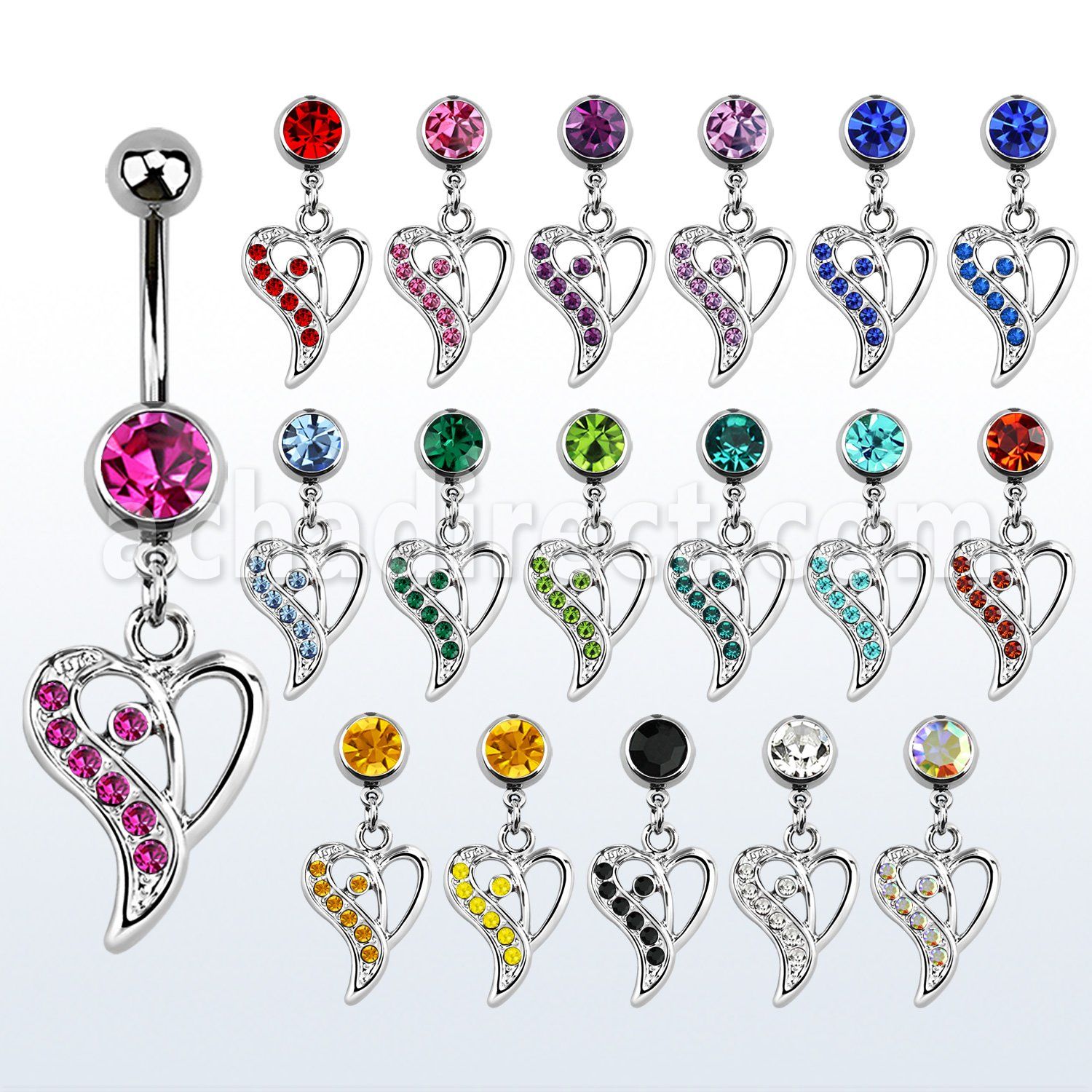 mcdhrc2 316l steel belly banana with 1 side crystal heart