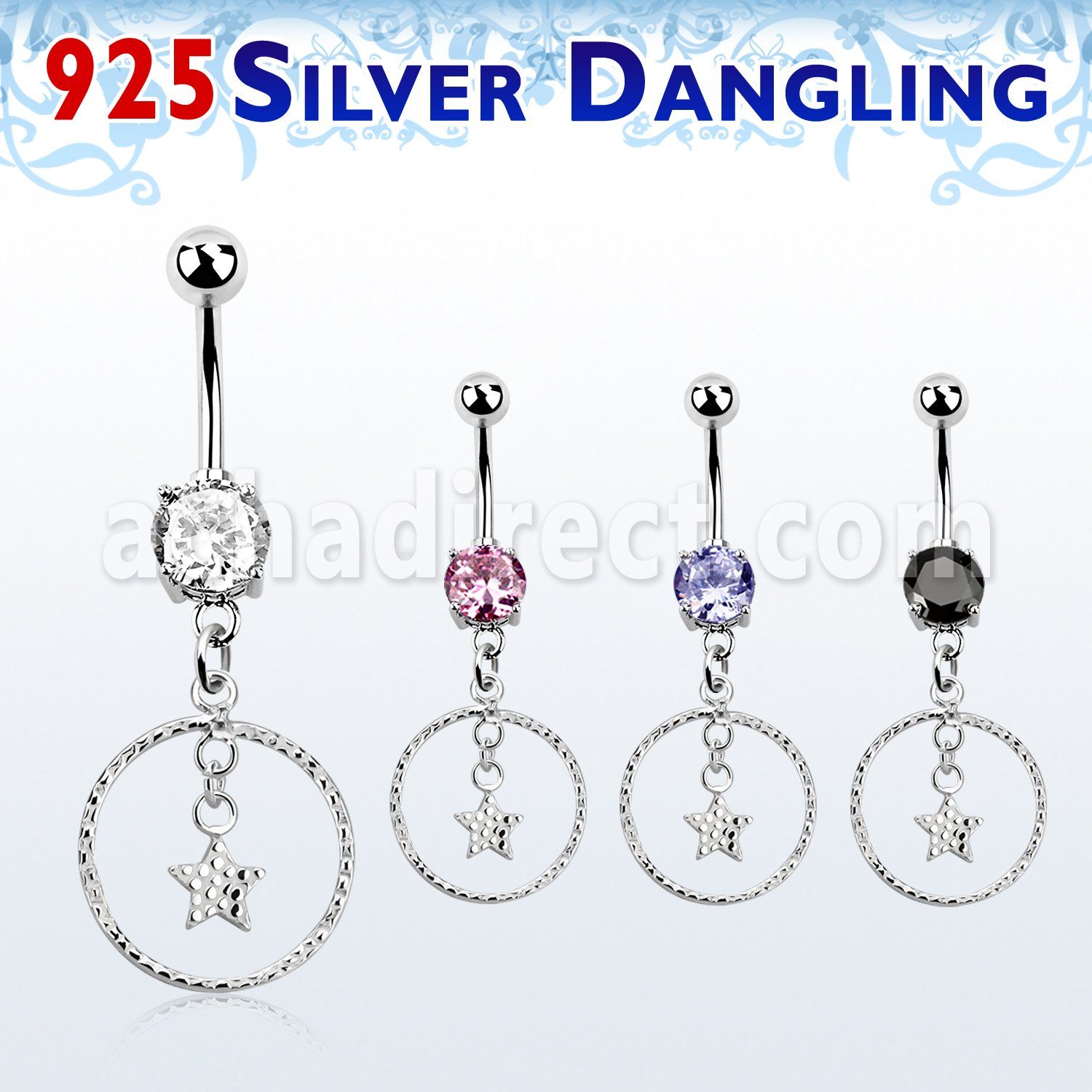 mcdvd33 steel belly banana w round cz silver star in a circle