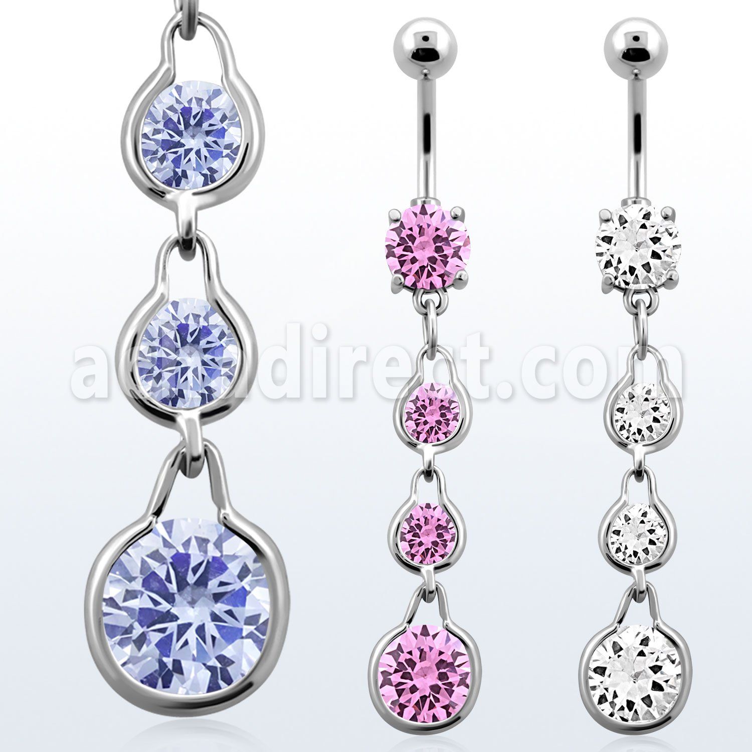 mcdz307 316l steel belly banana w prong cz 3 pear w cz stone