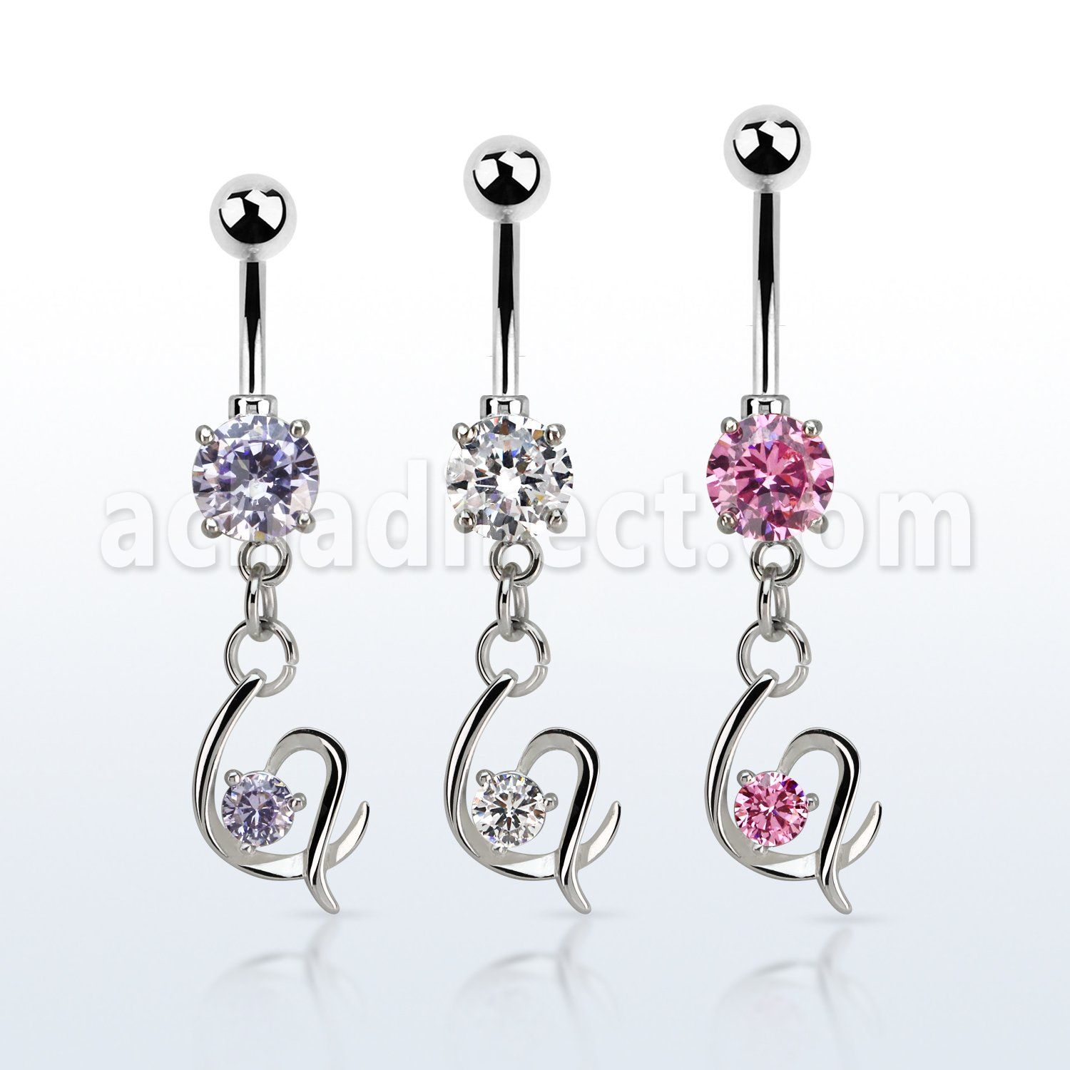 mcdz731 steel belly banana dangling fancy heart w a single cz 