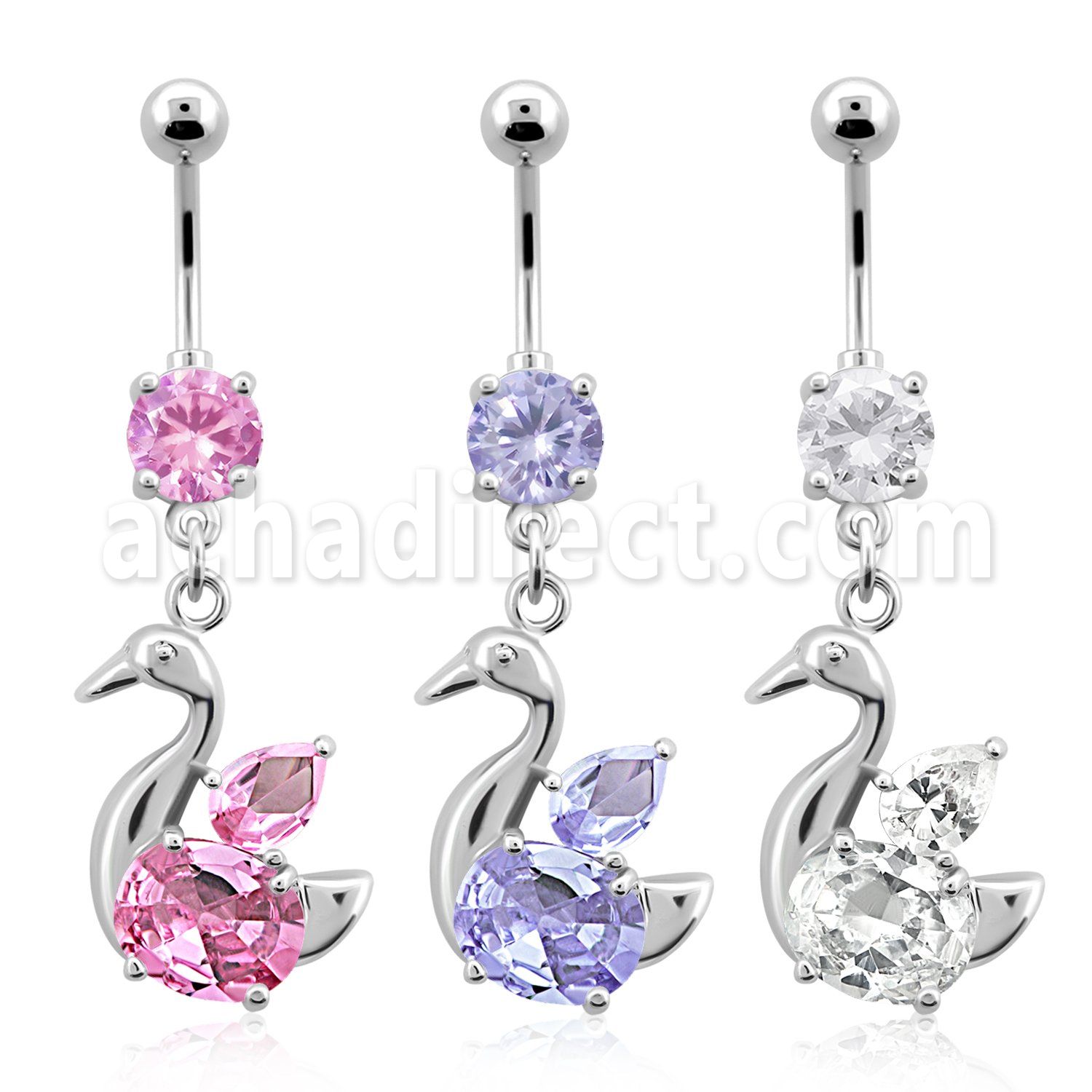 mcdz89 316l steel belly banana w prong cz elegant swan w cz