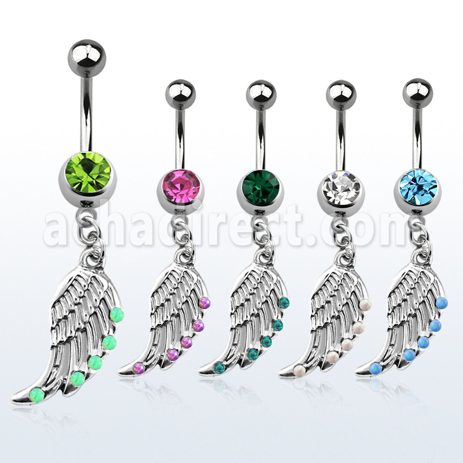 mcop568 steel belly banana w bird wing design w synthetic opals