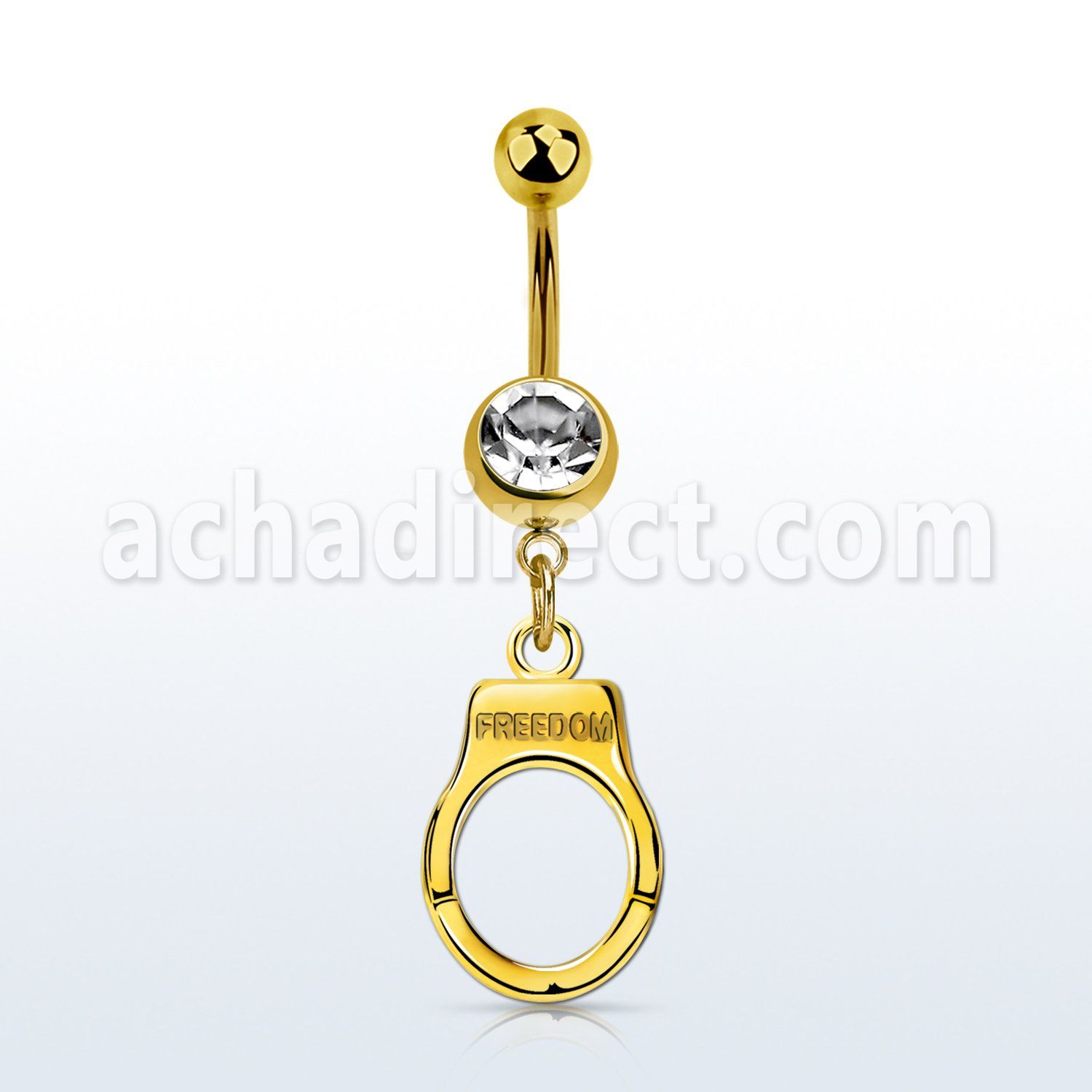 mdk765 gold steel belly banana w dangling handcuff
