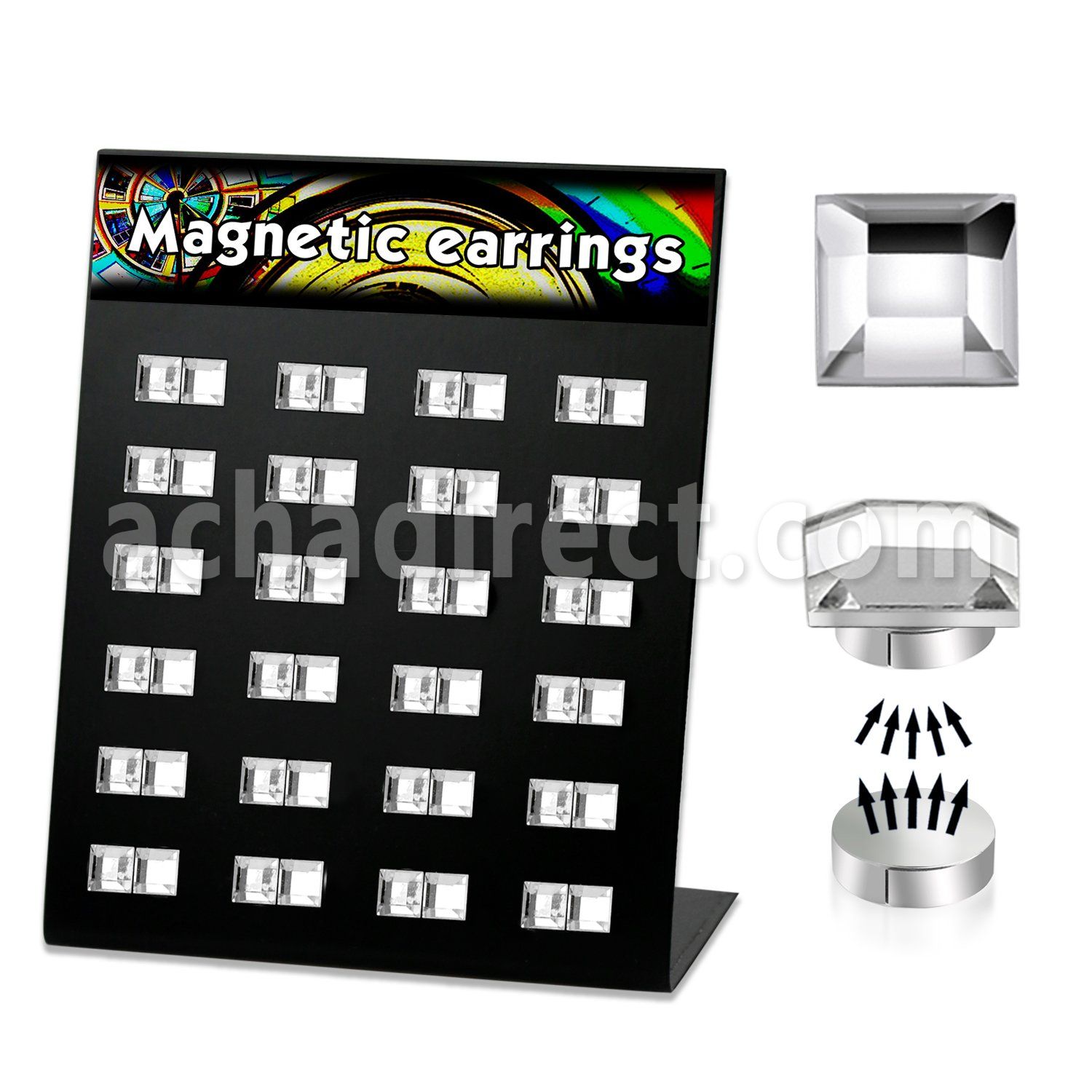 mg87 board of 6mm square clear crystal magnetic earrings