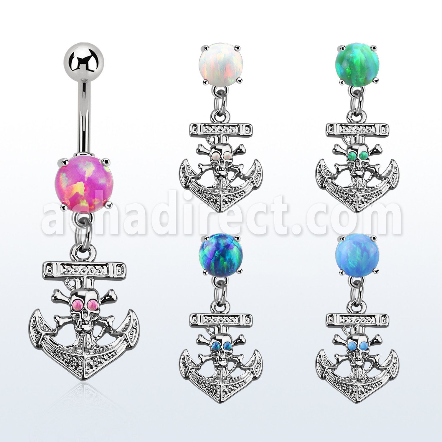 moop691 steel belly banana w 7mm opal dangling anchor skull