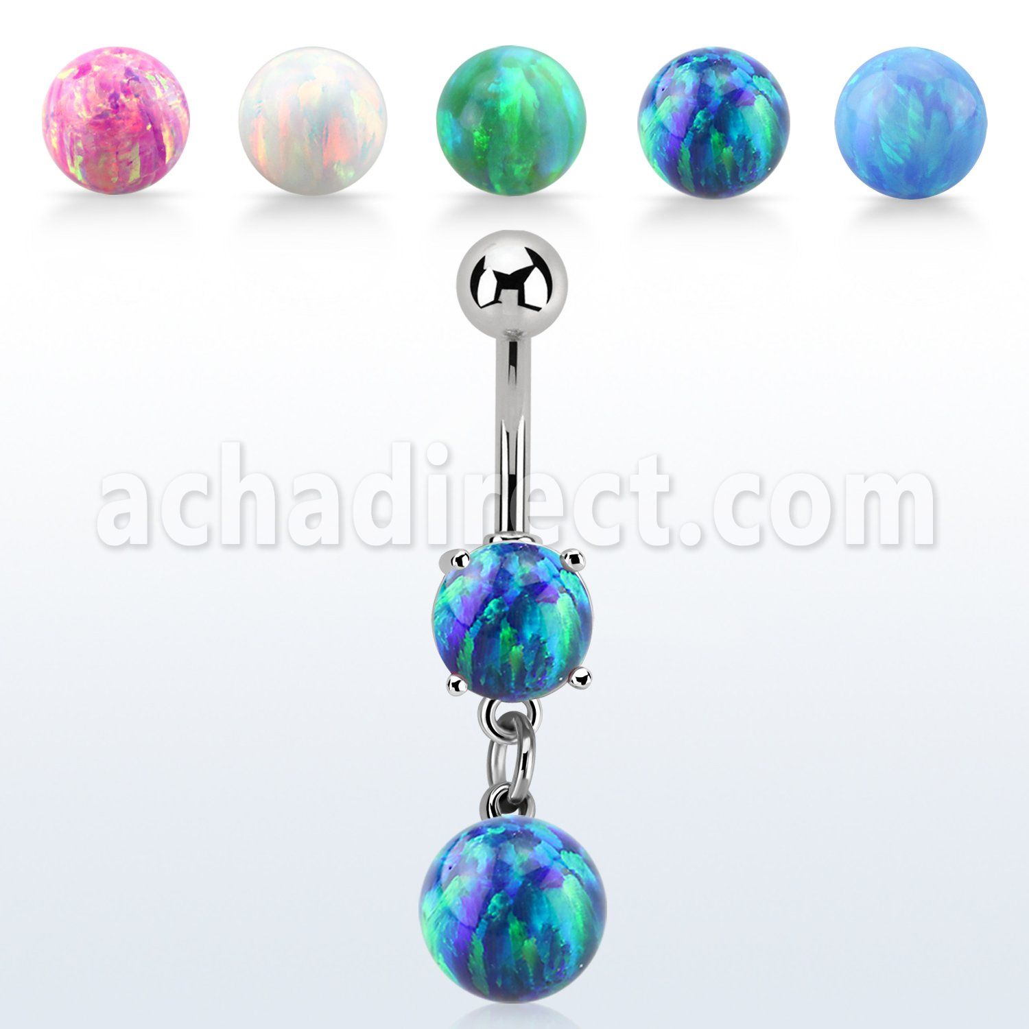 moopb8 steel belly banana w 7mm opal dangling 8mm opal ball