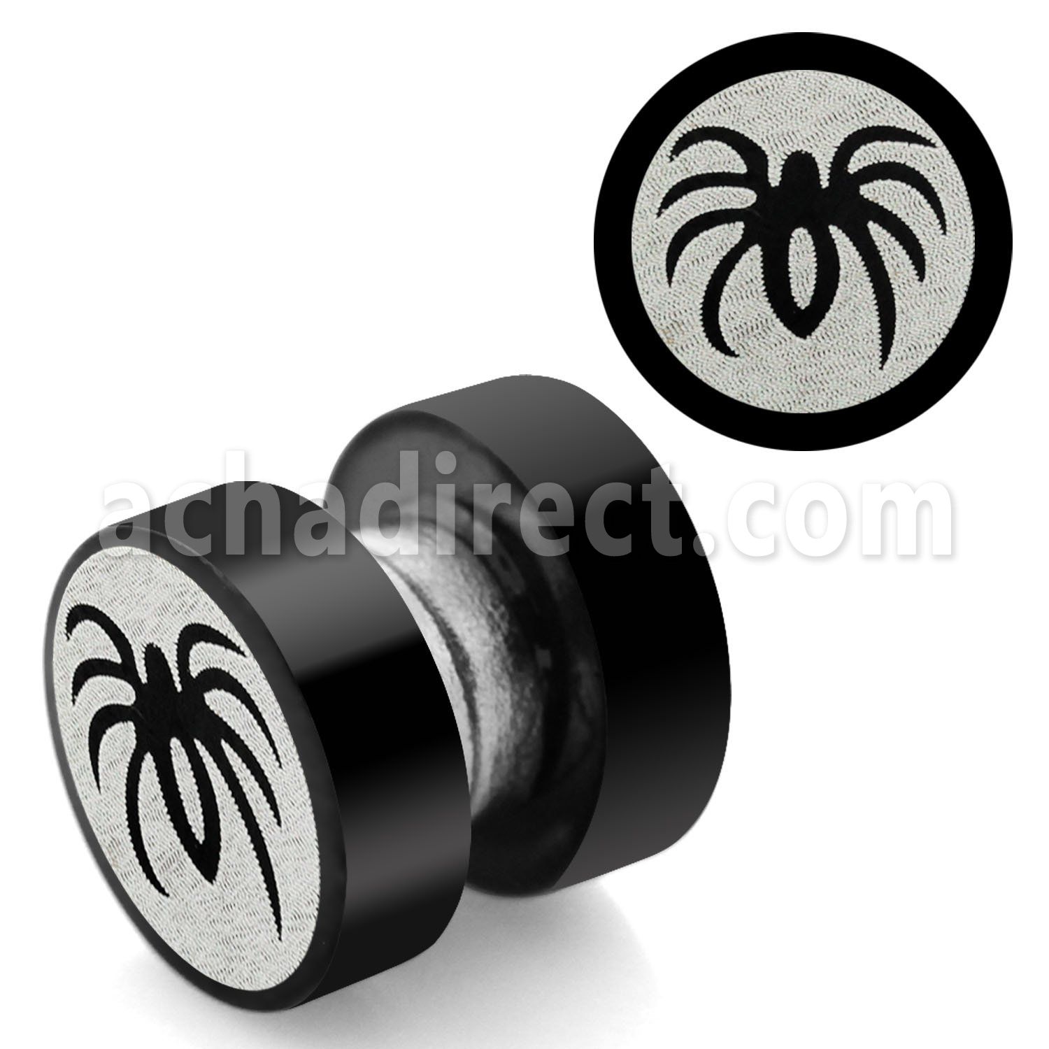 mpls11 black 316l steel magnetic fake plug w spider logo