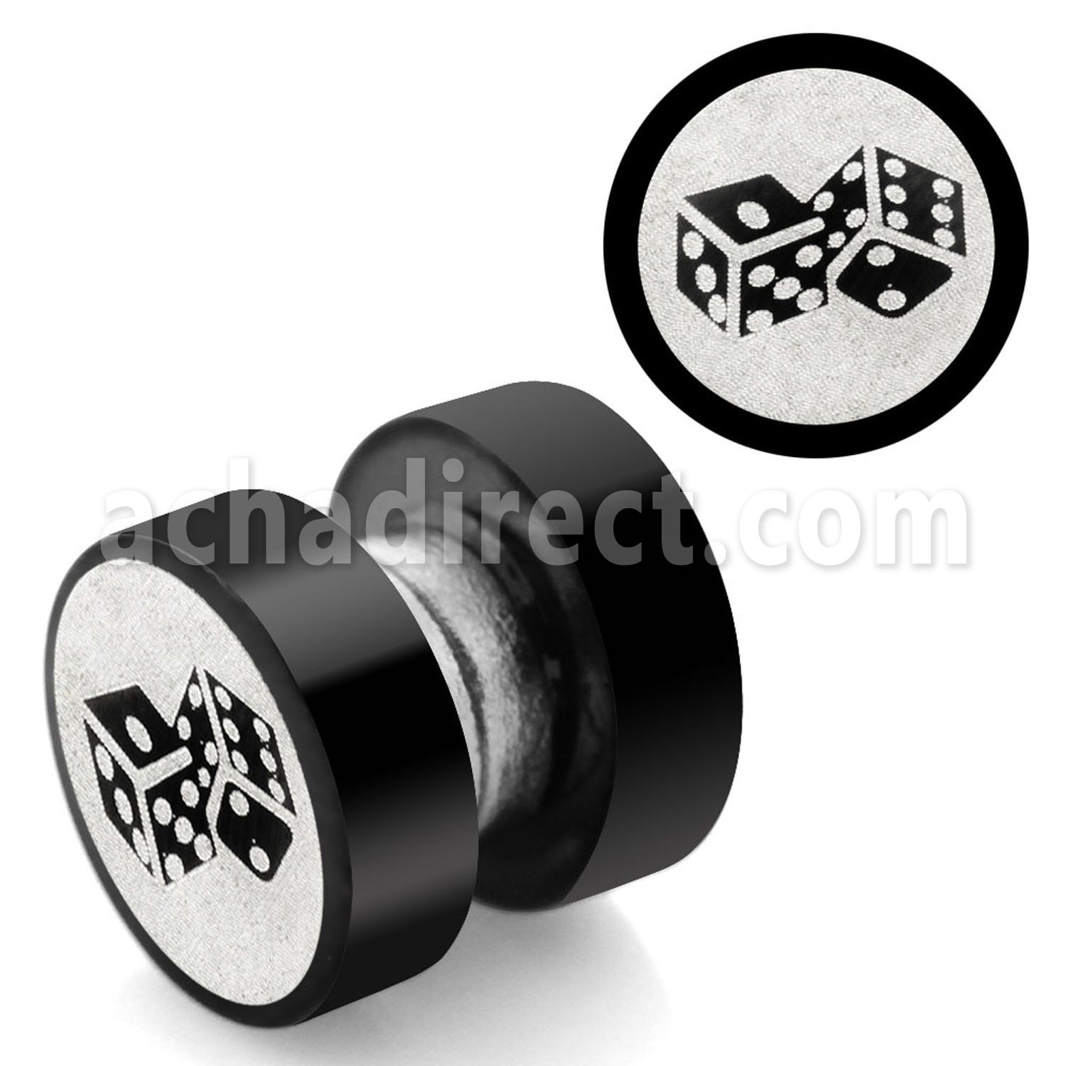 mpls8 black 316l steel magnetic fake plug with two dices logo