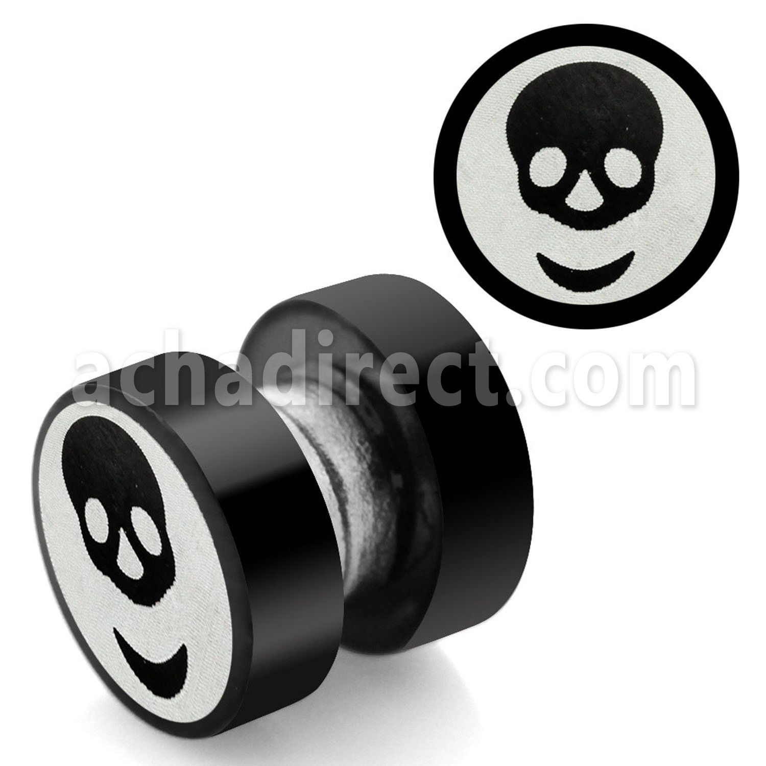 mpls9 black 316l steel magnetic fake plug with skull logo