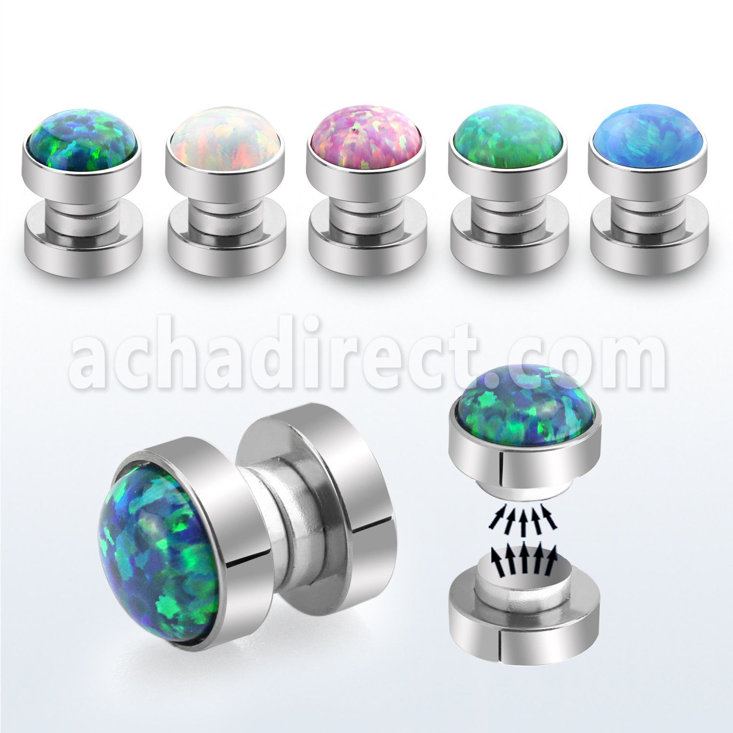mpmo 316l steel magnetic fake plug w synthetic opal top