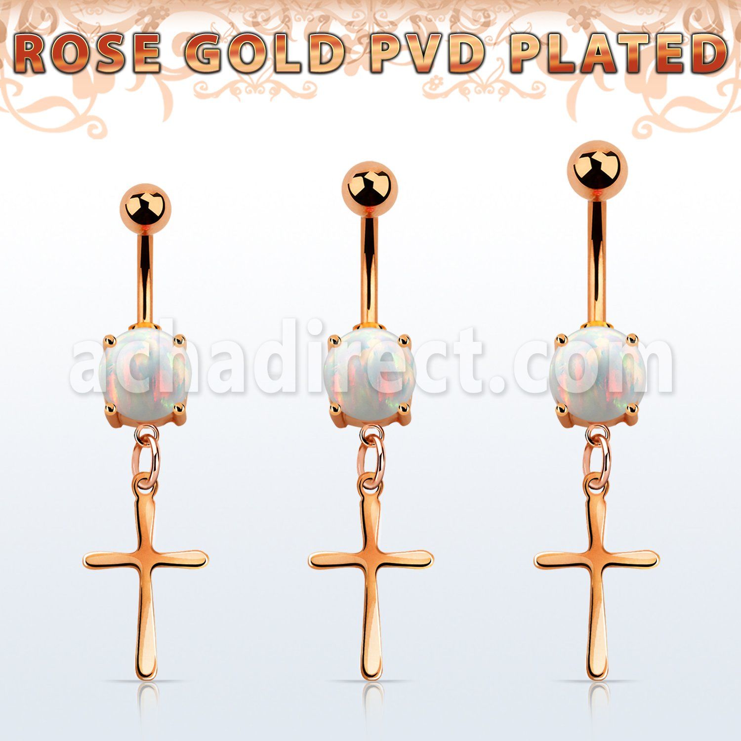 mrocrs rose gold steel belly banana w opal plain cross