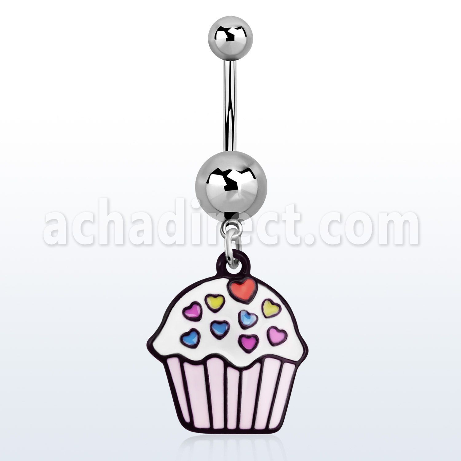 msd456 316l steel belly banana w dangling painted cupcake