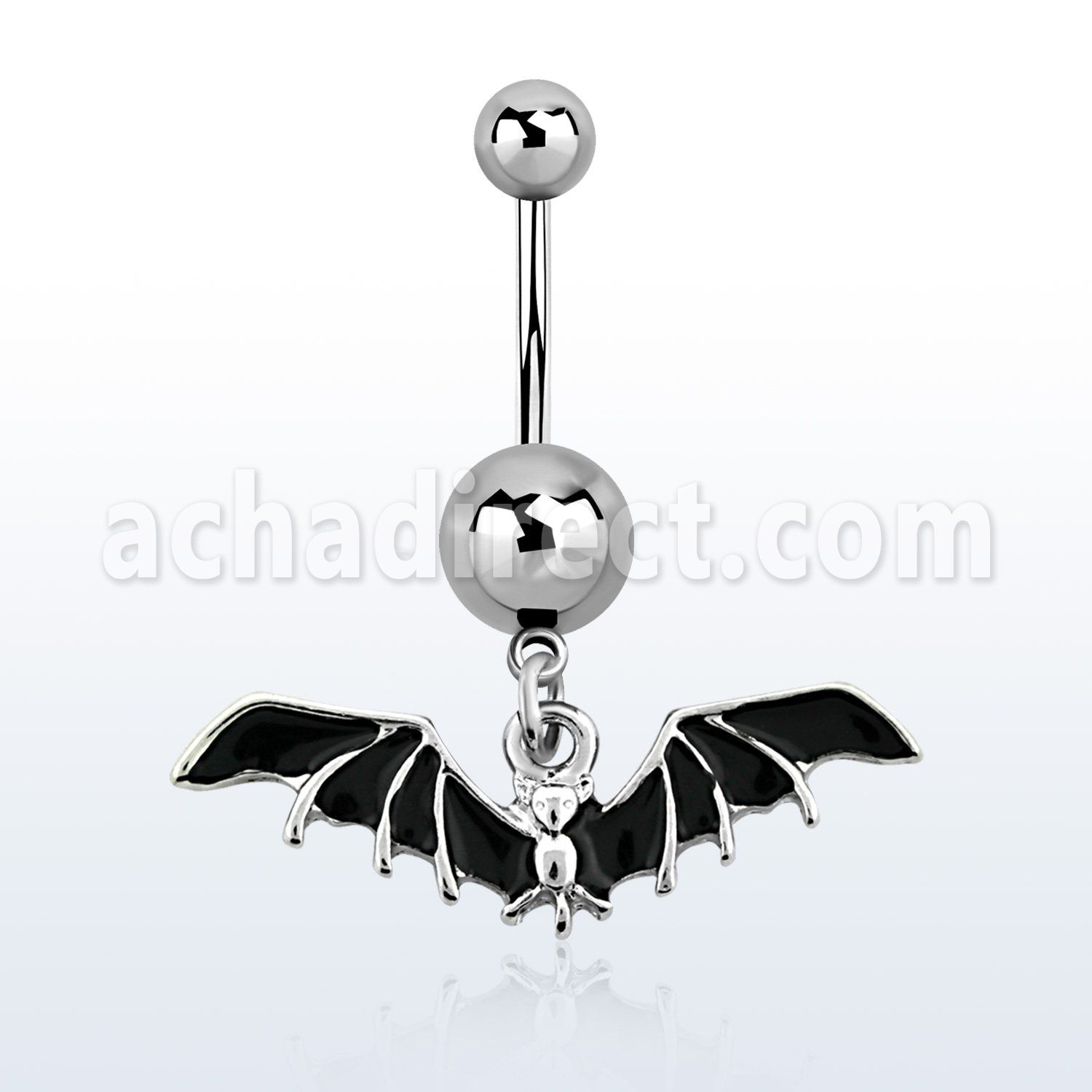 msd569 316l steel belly banana w a dangling black bat