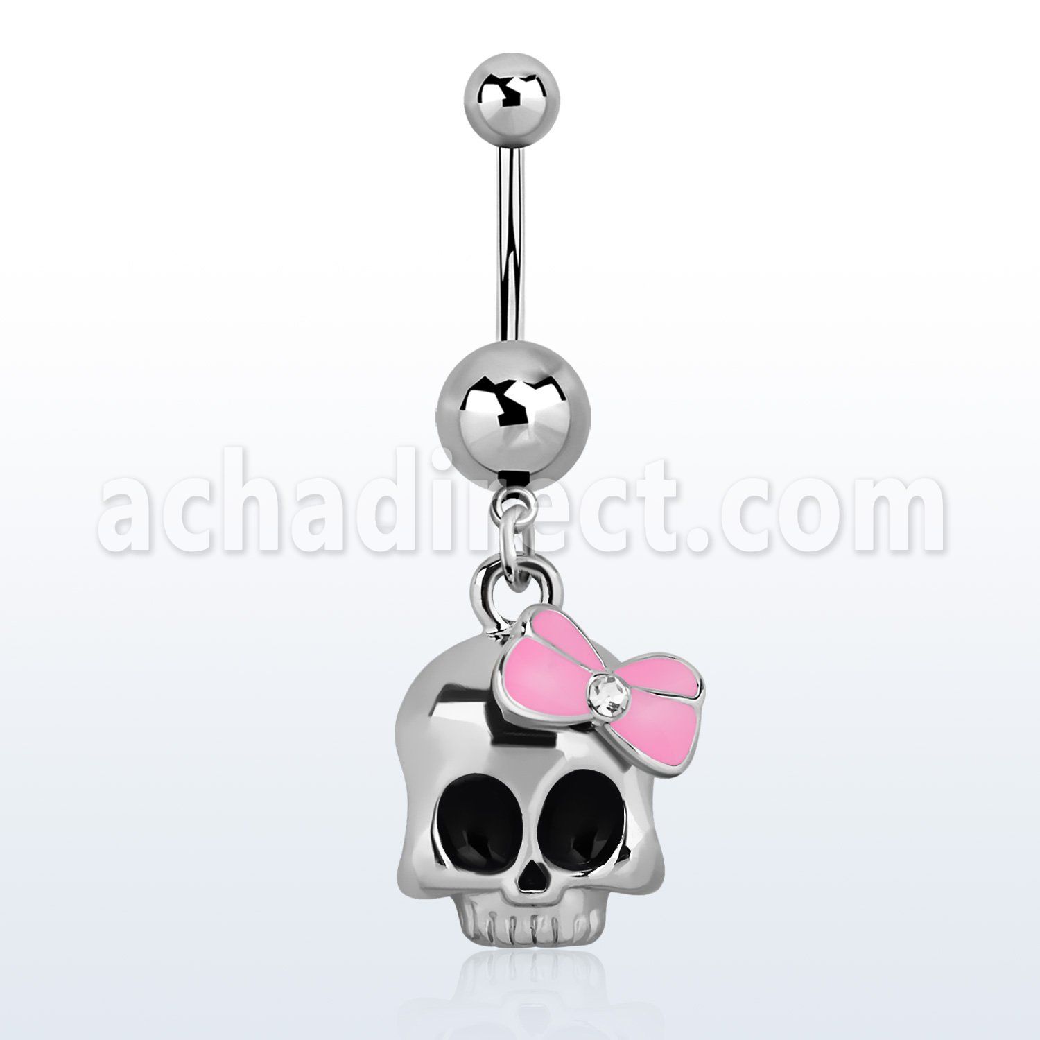 msd650 316l steel belly banana w a skull w a pink ribbon