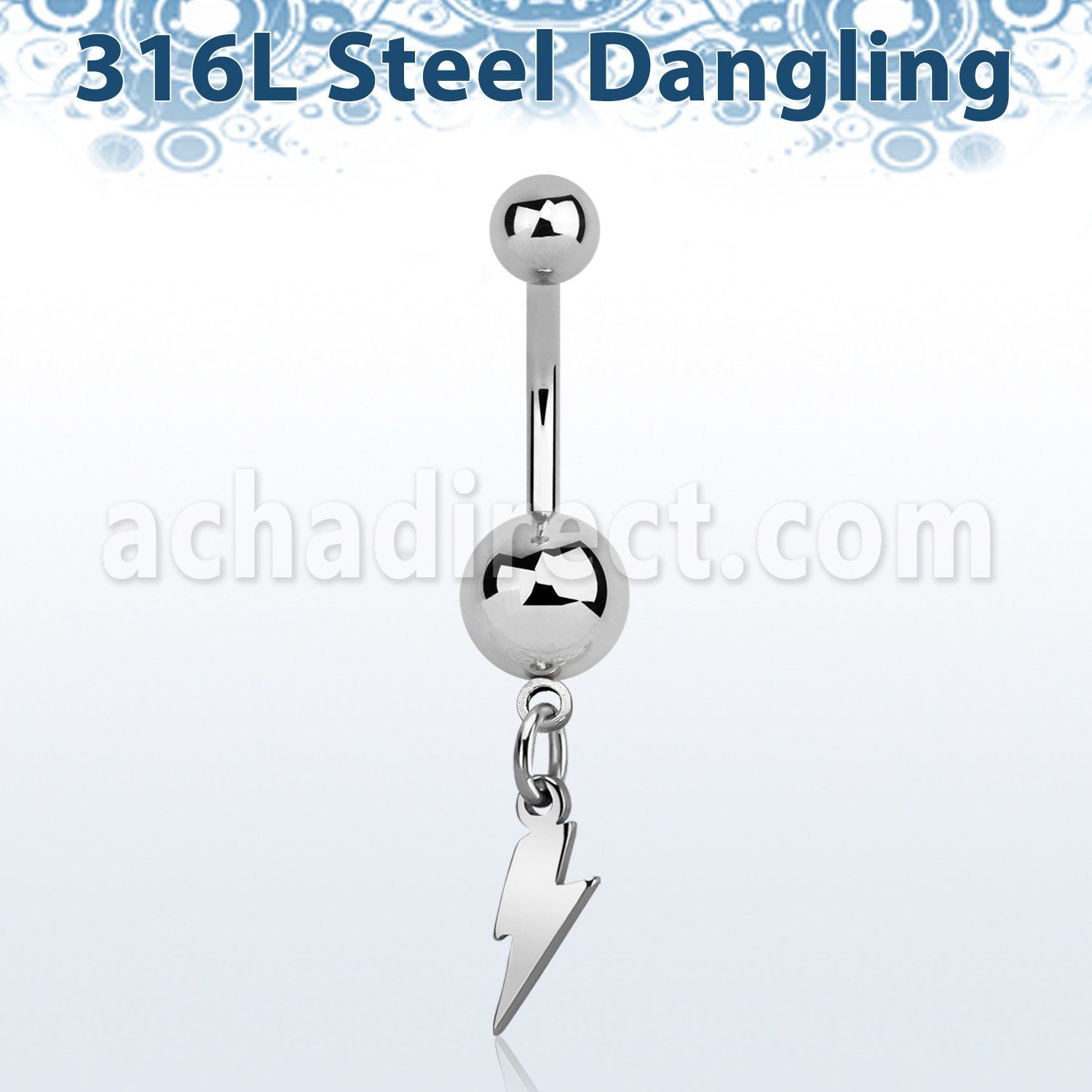 msdlit 316l steel belly banana w dangling lightning symbol