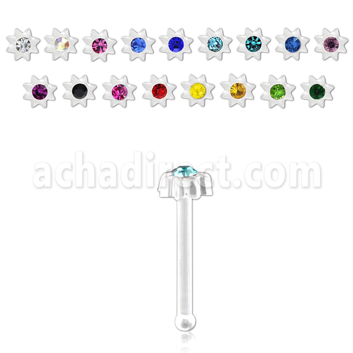 nbac3 clear acrylic nose bone with star top center crystal