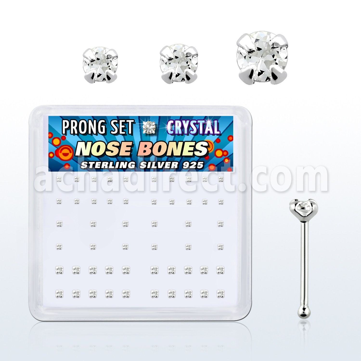 nbbxpbc box of silver nose bones w 1 4 1 5 2mm prong crystals