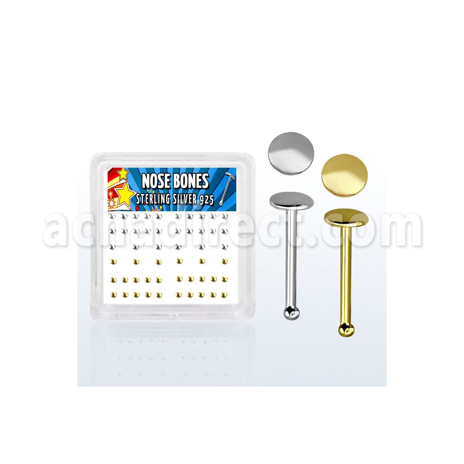 nbmx4 box w 52 pcs of silver nose bones w 2mm flat round tops