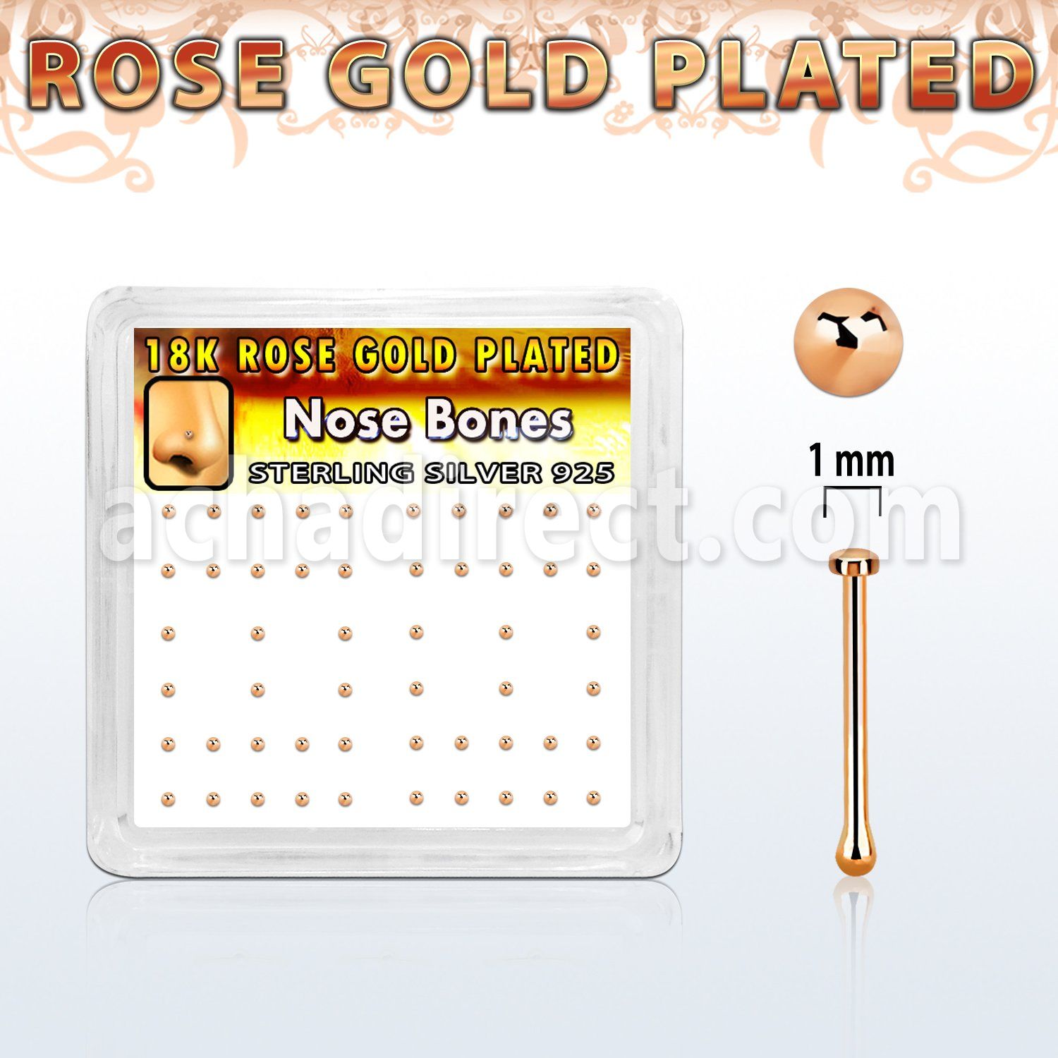 nbmx5rs silver nose bones w rose gold plating 1mm flat tops