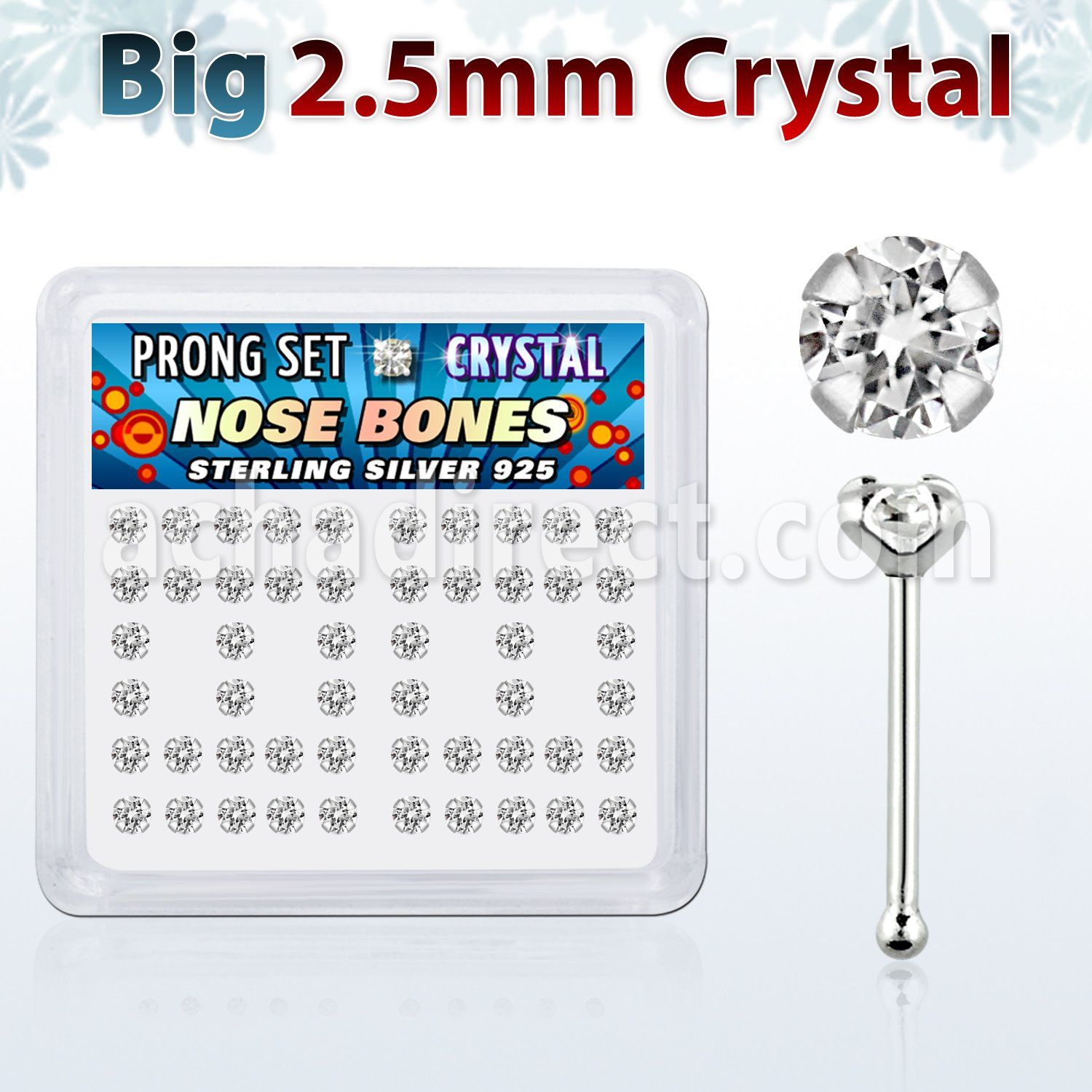 nbp19cx box of silver nose bones w 2 5mm clear prong set crystal