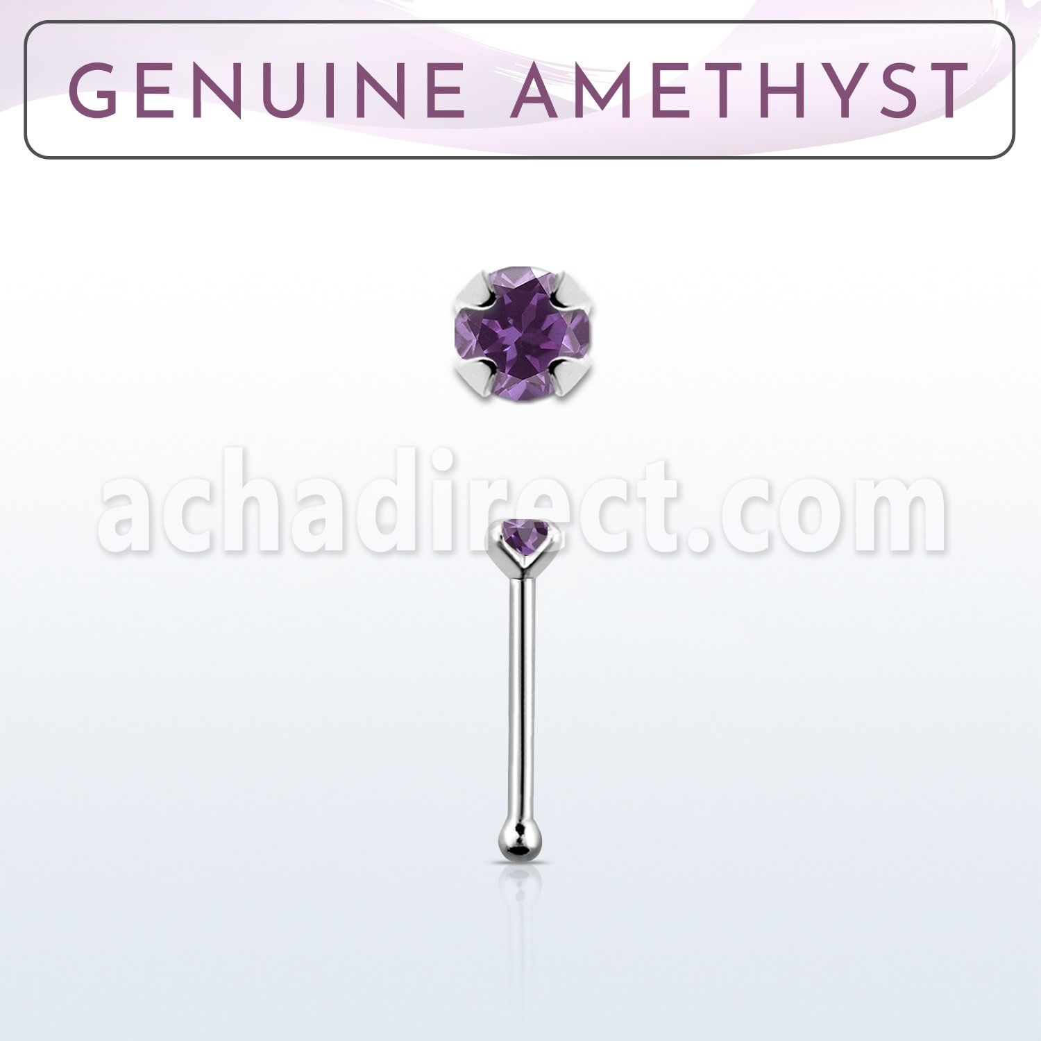 nbpge1 925 silver nose bone w a amethyst stone