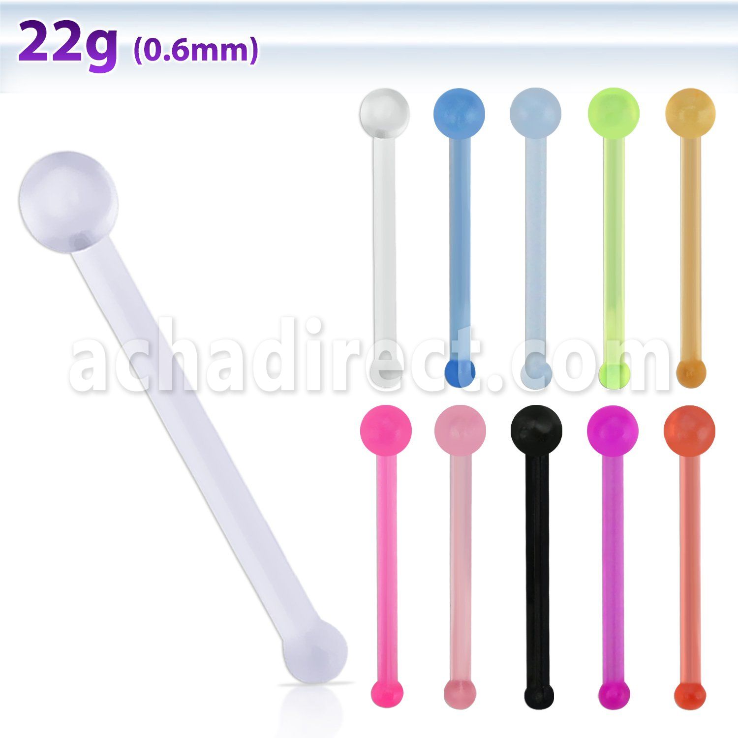 nbrta acrylic nose bone retainer, 20g w 1.5mm ball shaped tops