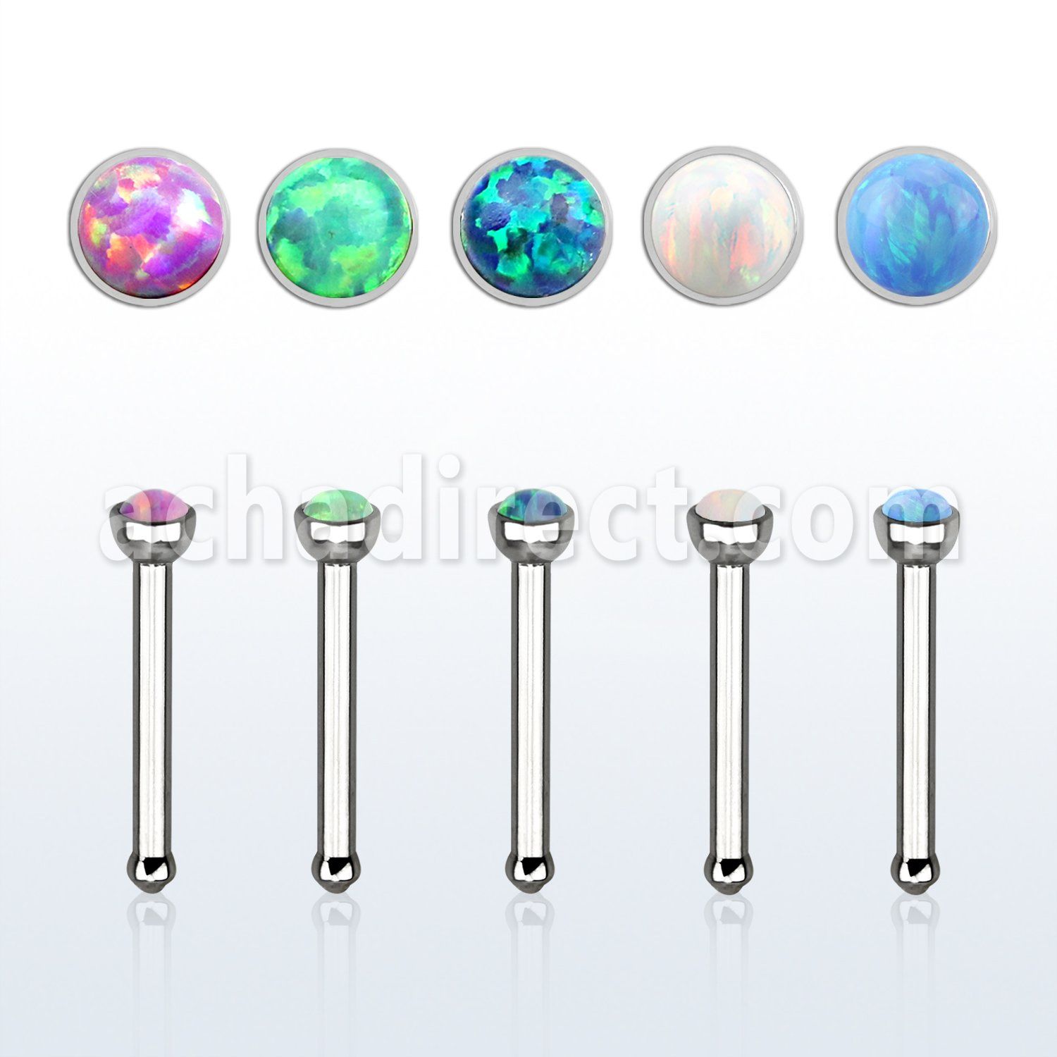 nbs20op 316l steel nose bone with 1.5mm round synthetic opal top