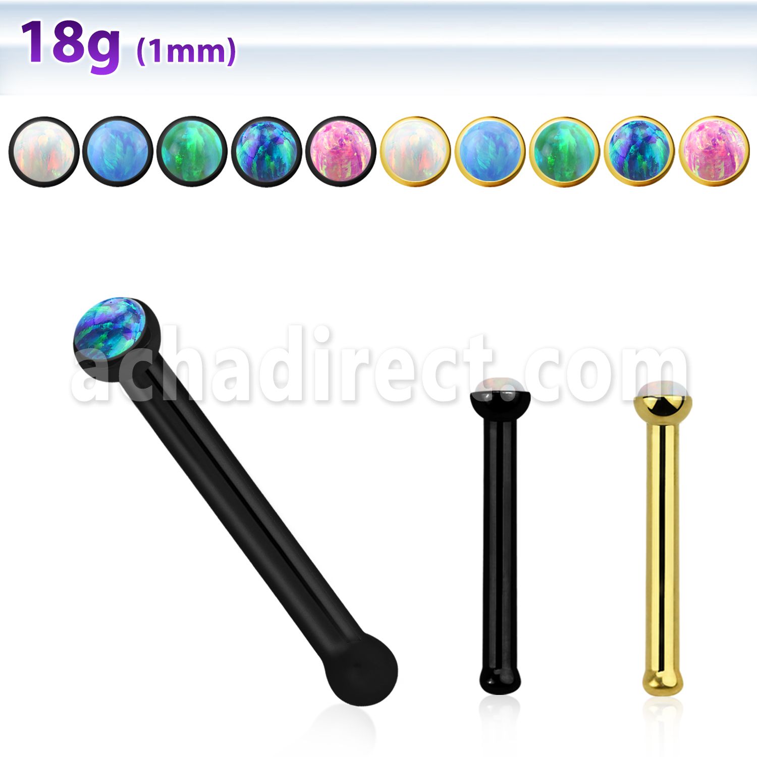nbtsop anodized steel nose bone w round synthetic opal top