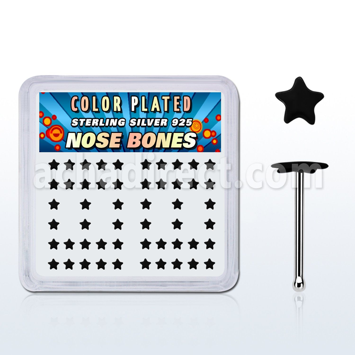 nbxsak box of silver nose bones with 2 3mm black star tops
