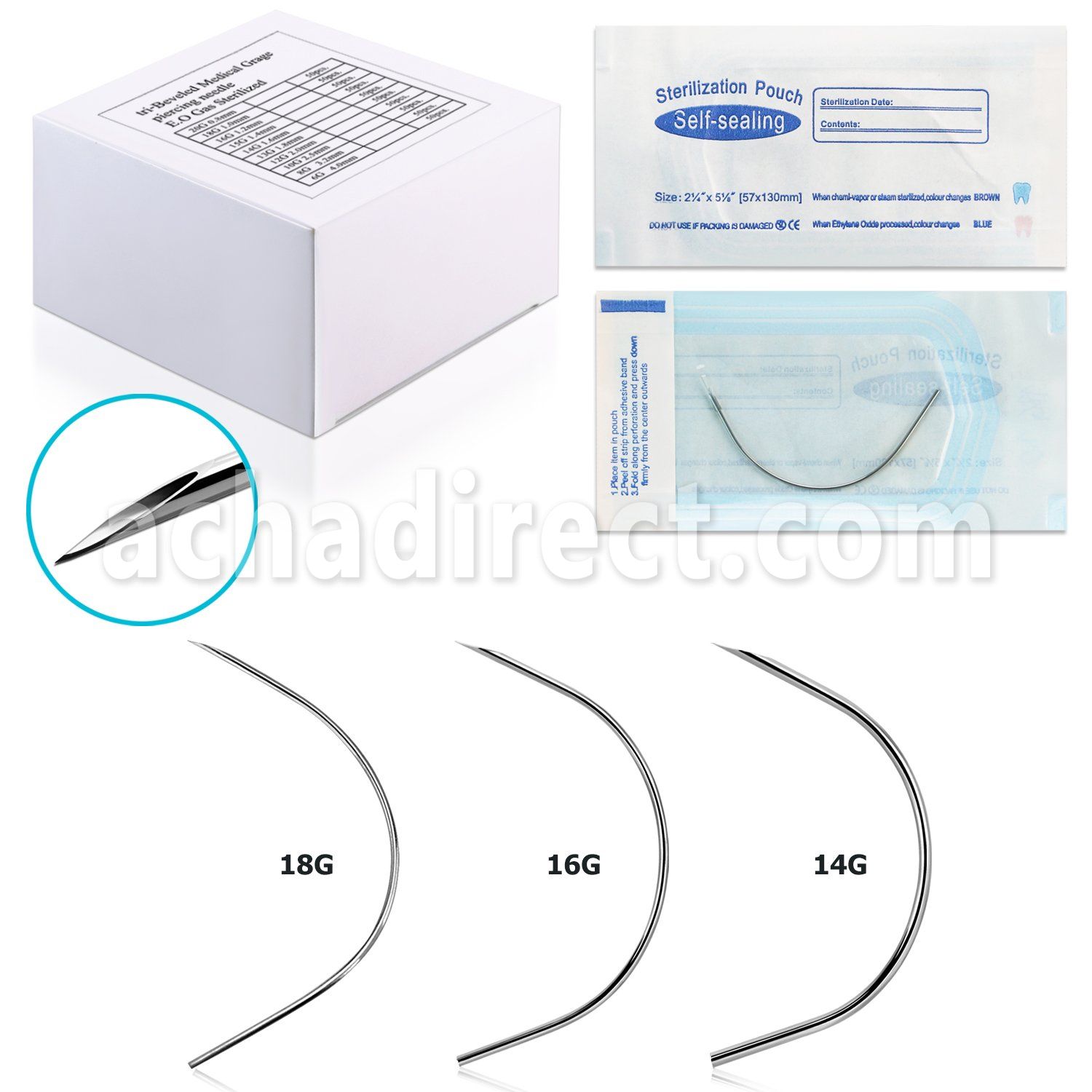 neecbx eo gas sterilized curved steel needles single use