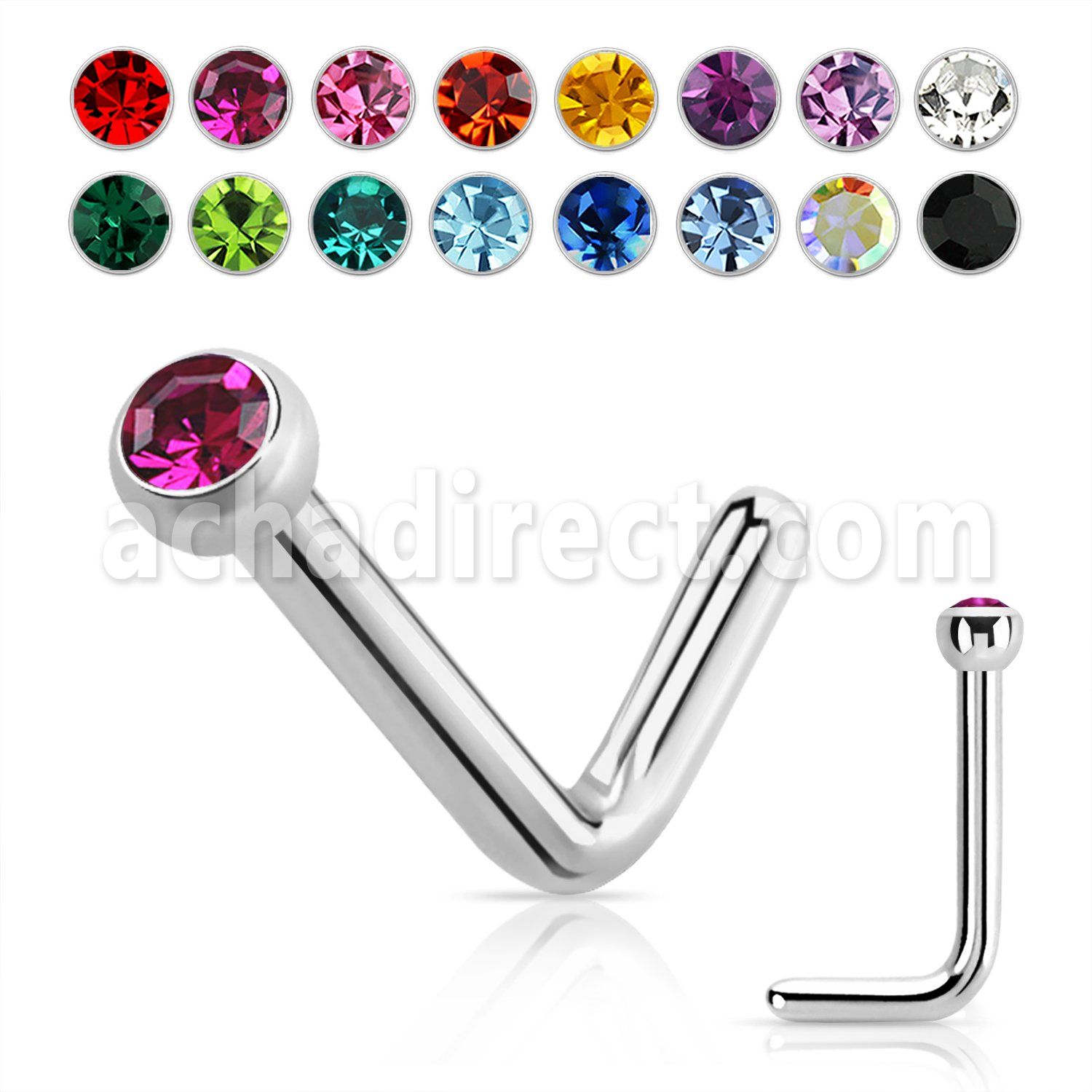 nlcb18 steel nose stud 18g crystal flat head bezel set