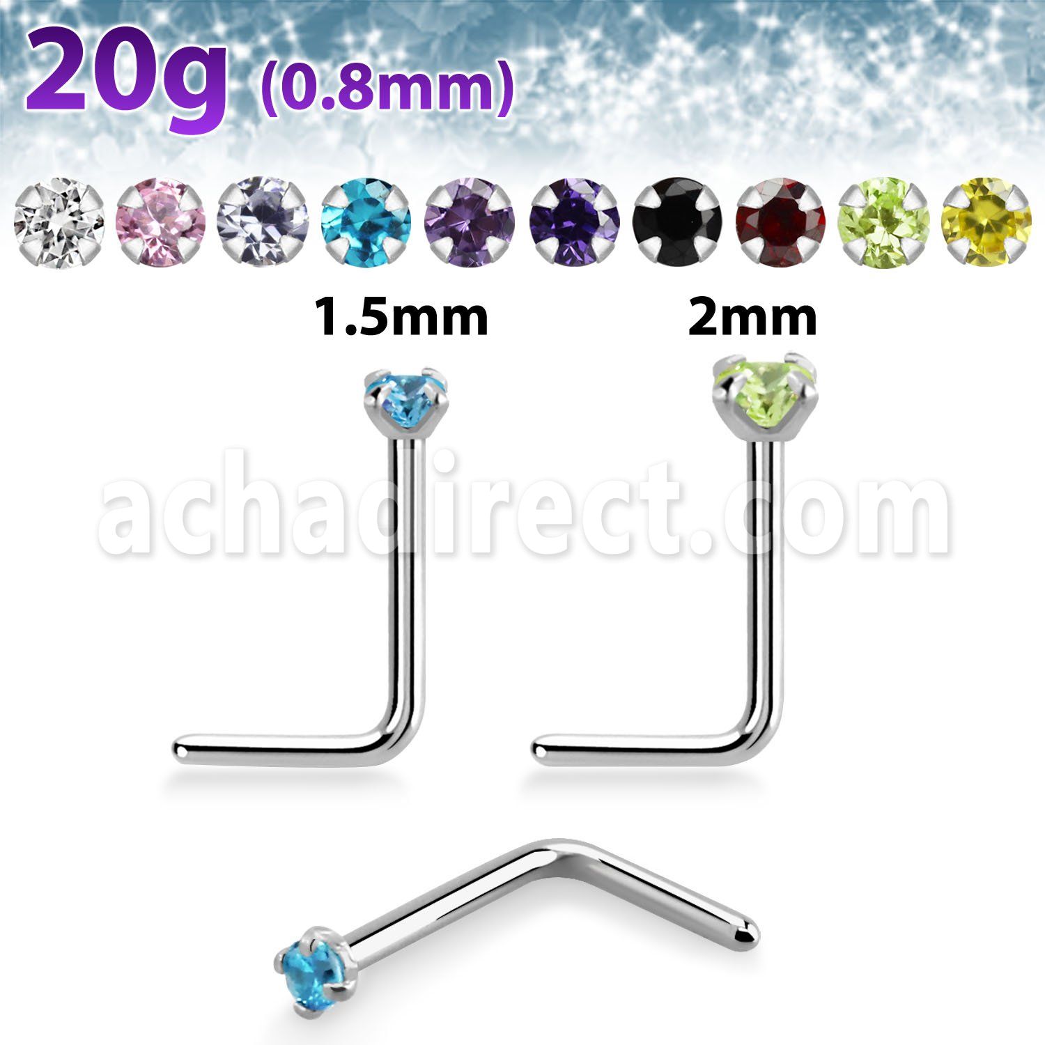 nlzr 316l steel nose stud 1.5mm and 2mm color