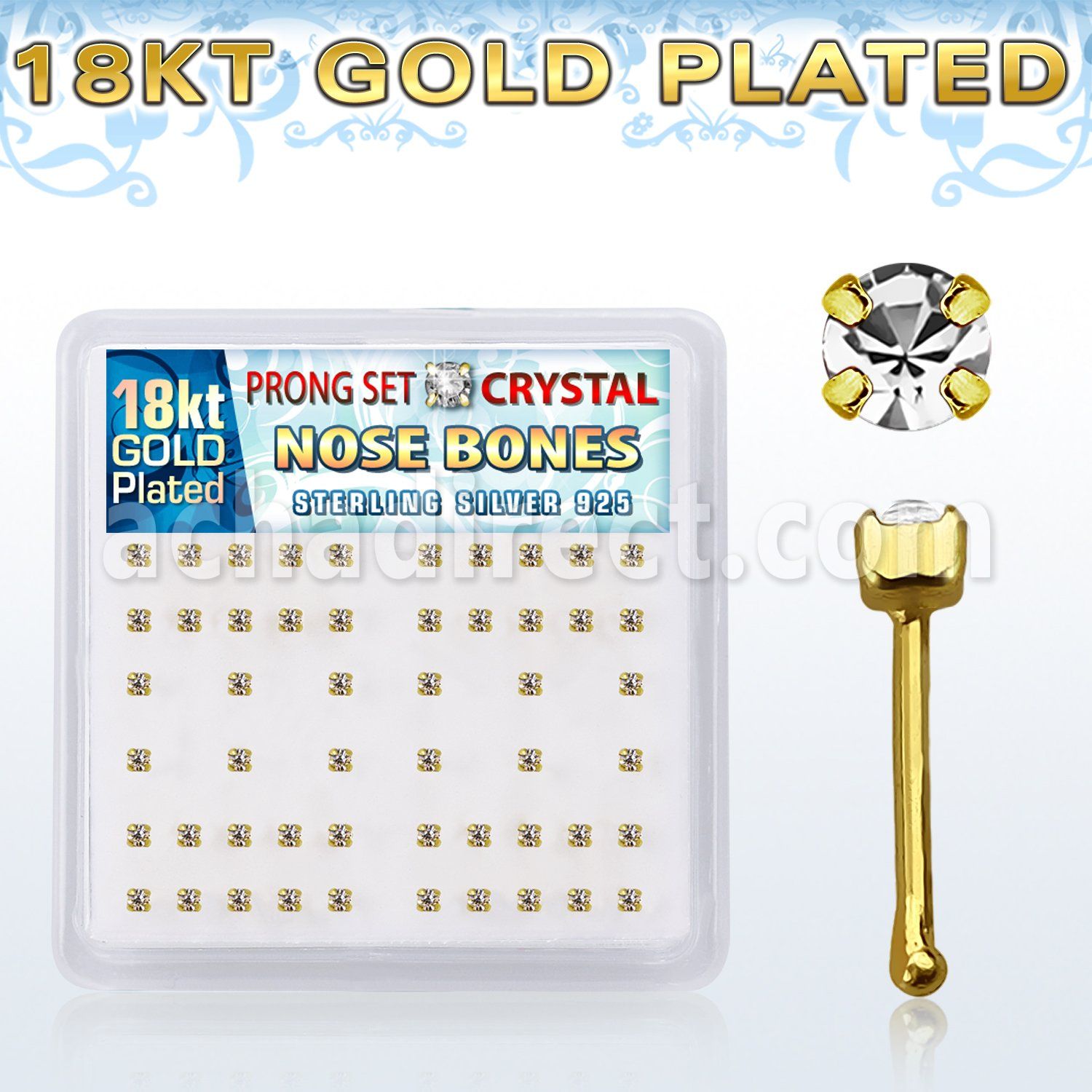 npbgc gold plated silver nose bones with 1 8mm prong crystals