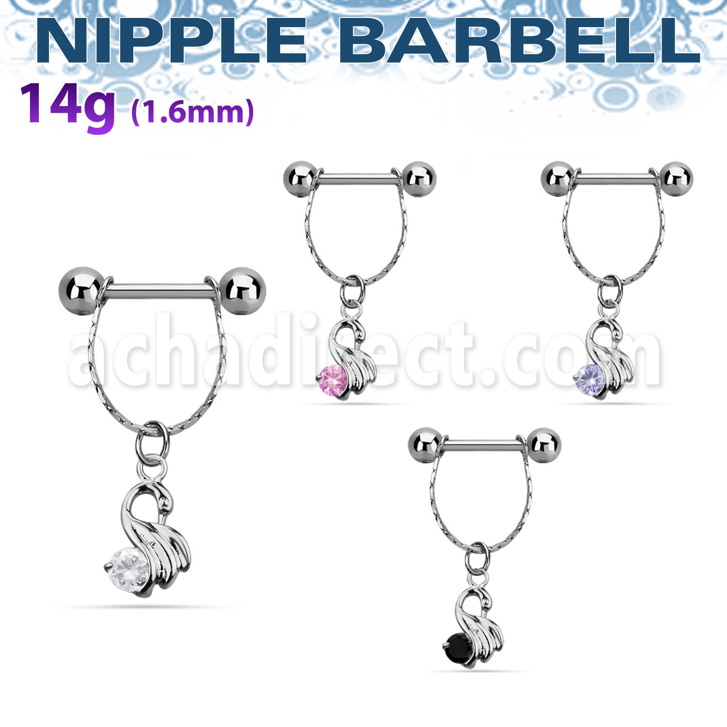 npdl24 steel nipple barbell w chain a little swan dangling