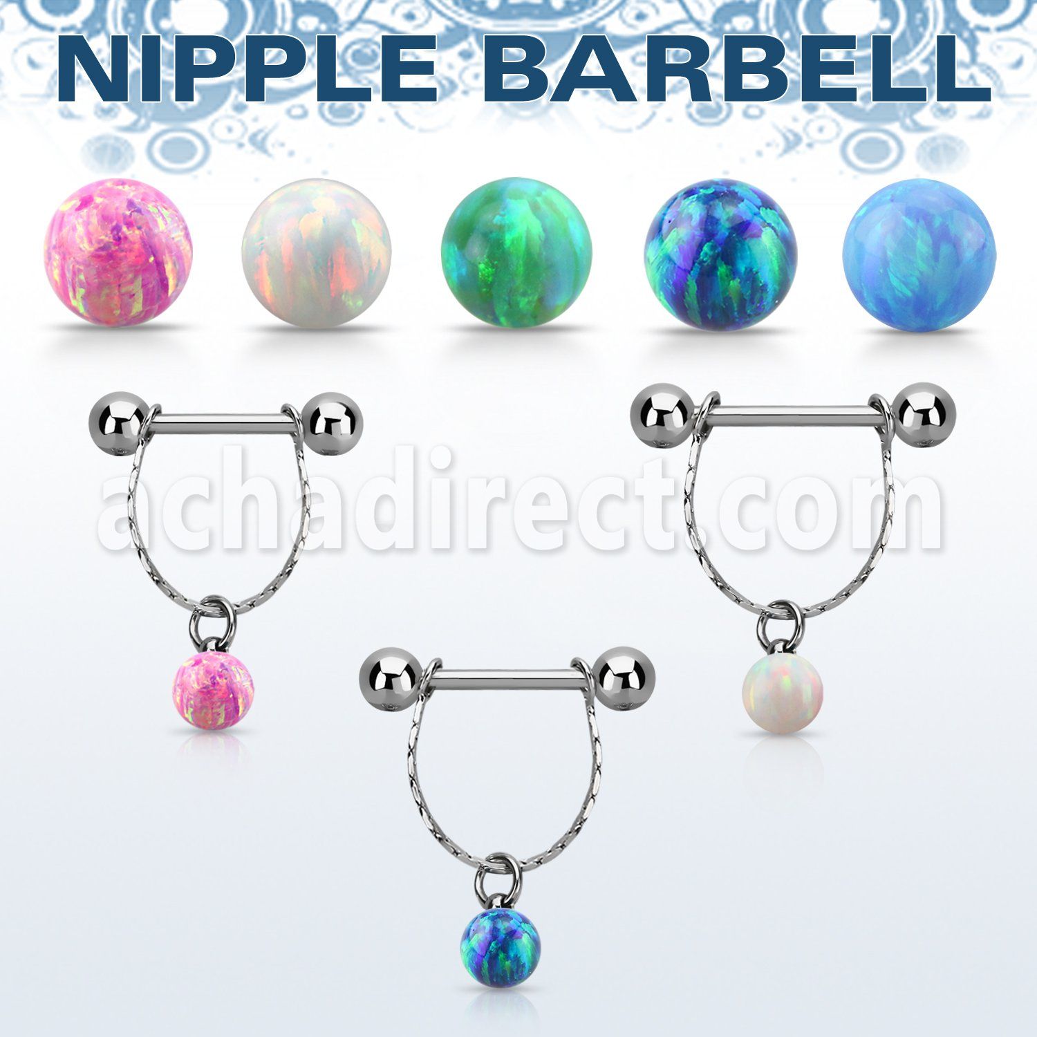 npdl33 steel nipple barbell w chain synthetic opal ball 